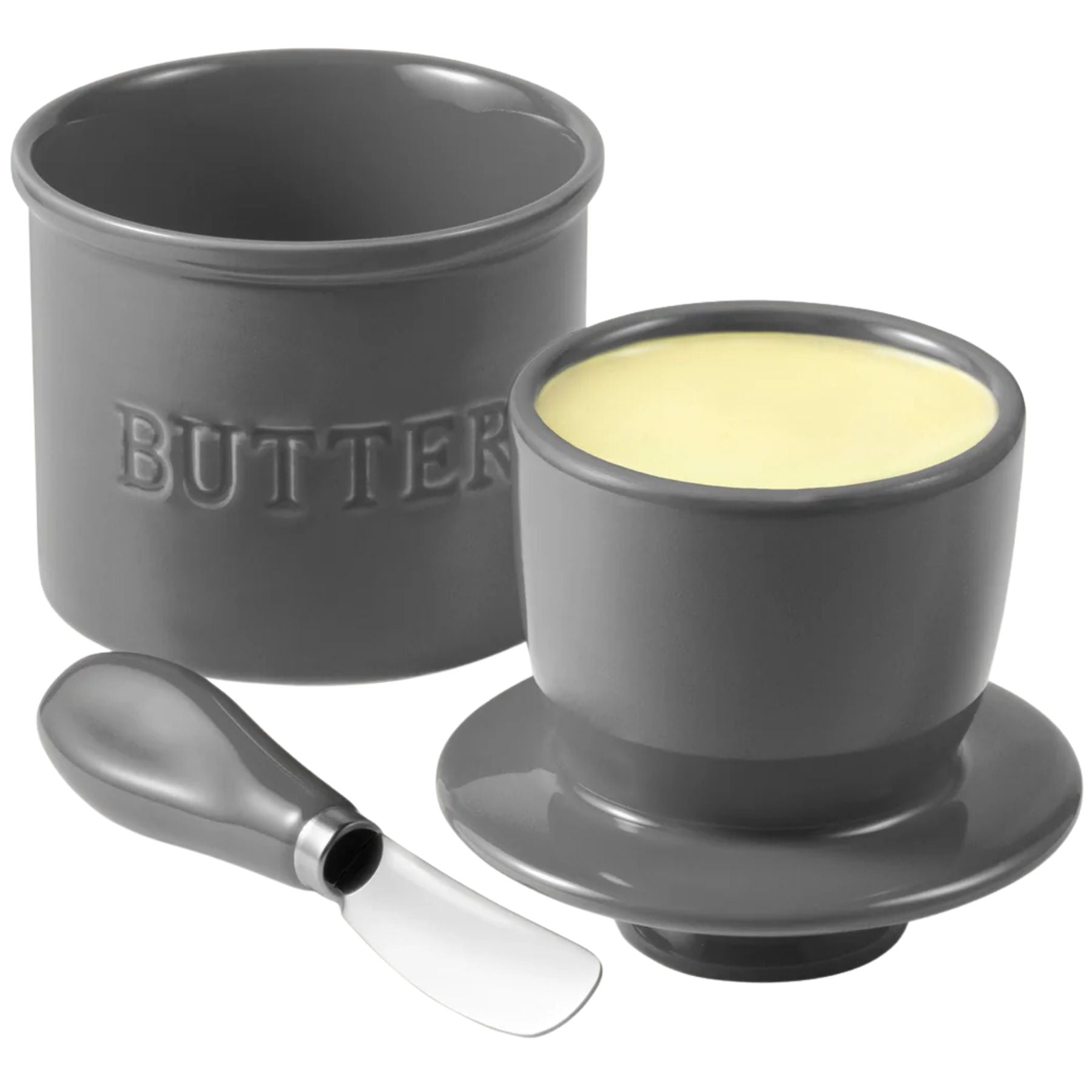 Zulay Kitchen Ceramic Butter Crock with Knife and Lid - Gray