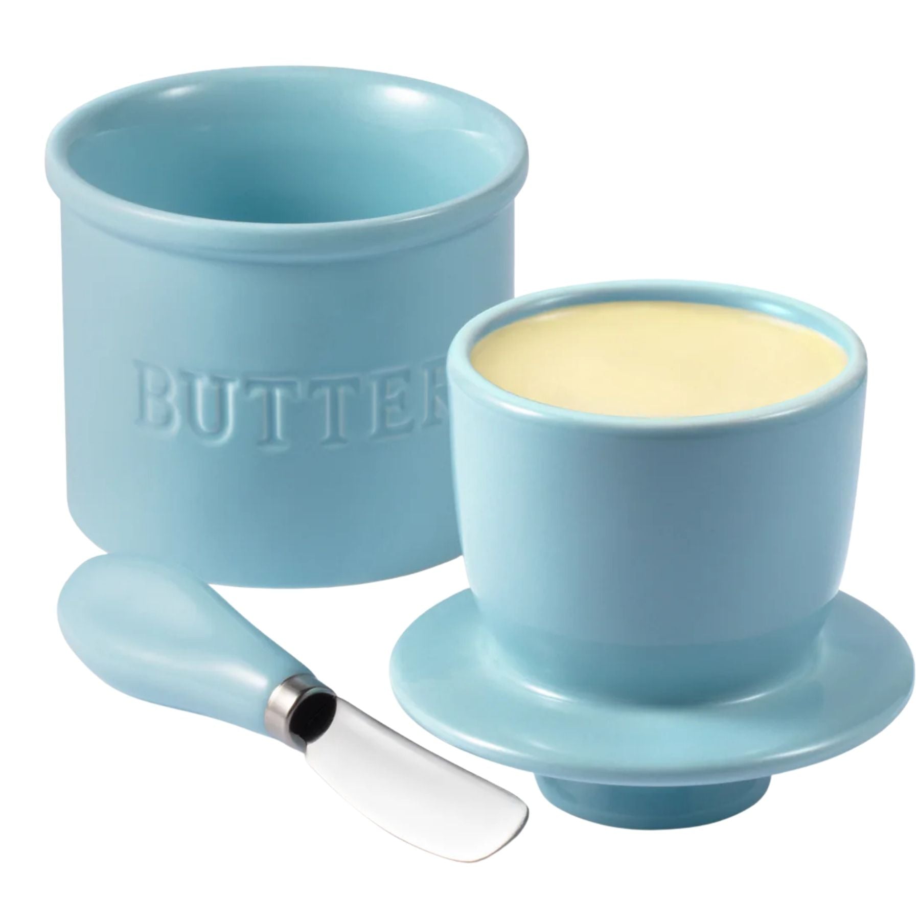 Zulay Kitchen Ceramic Butter Crock with Knife and Lid - Light Blue