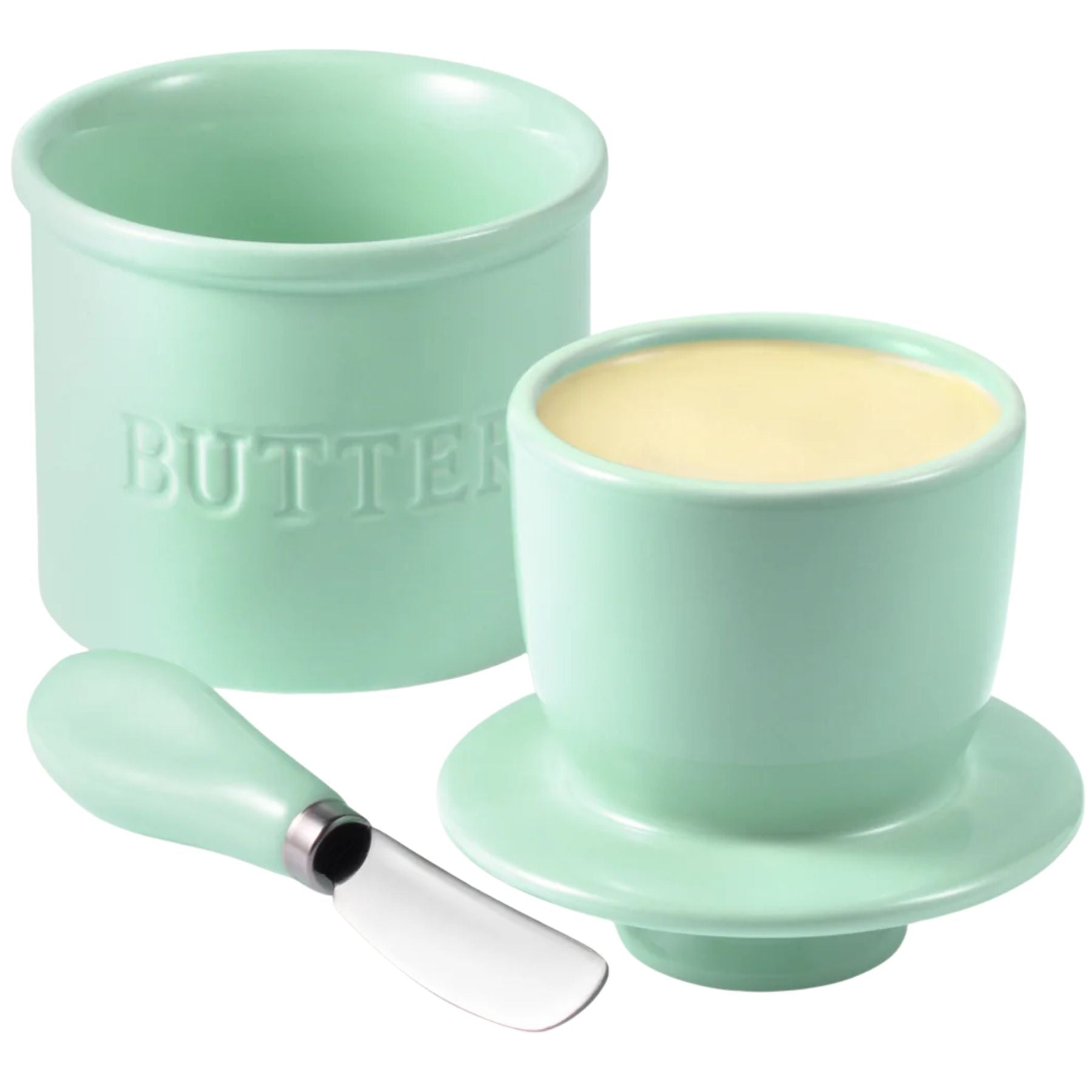 Zulay Kitchen Ceramic Butter Crock with Knife and Lid - Mint