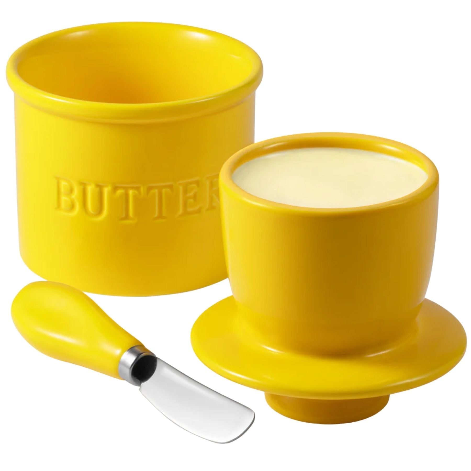 Zulay Kitchen Ceramic Butter Crock with Knife and Lid - Yellow