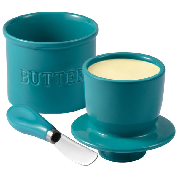 Zulay Kitchen Ceramic Butter Crock with Knife and Lid - Turquoise