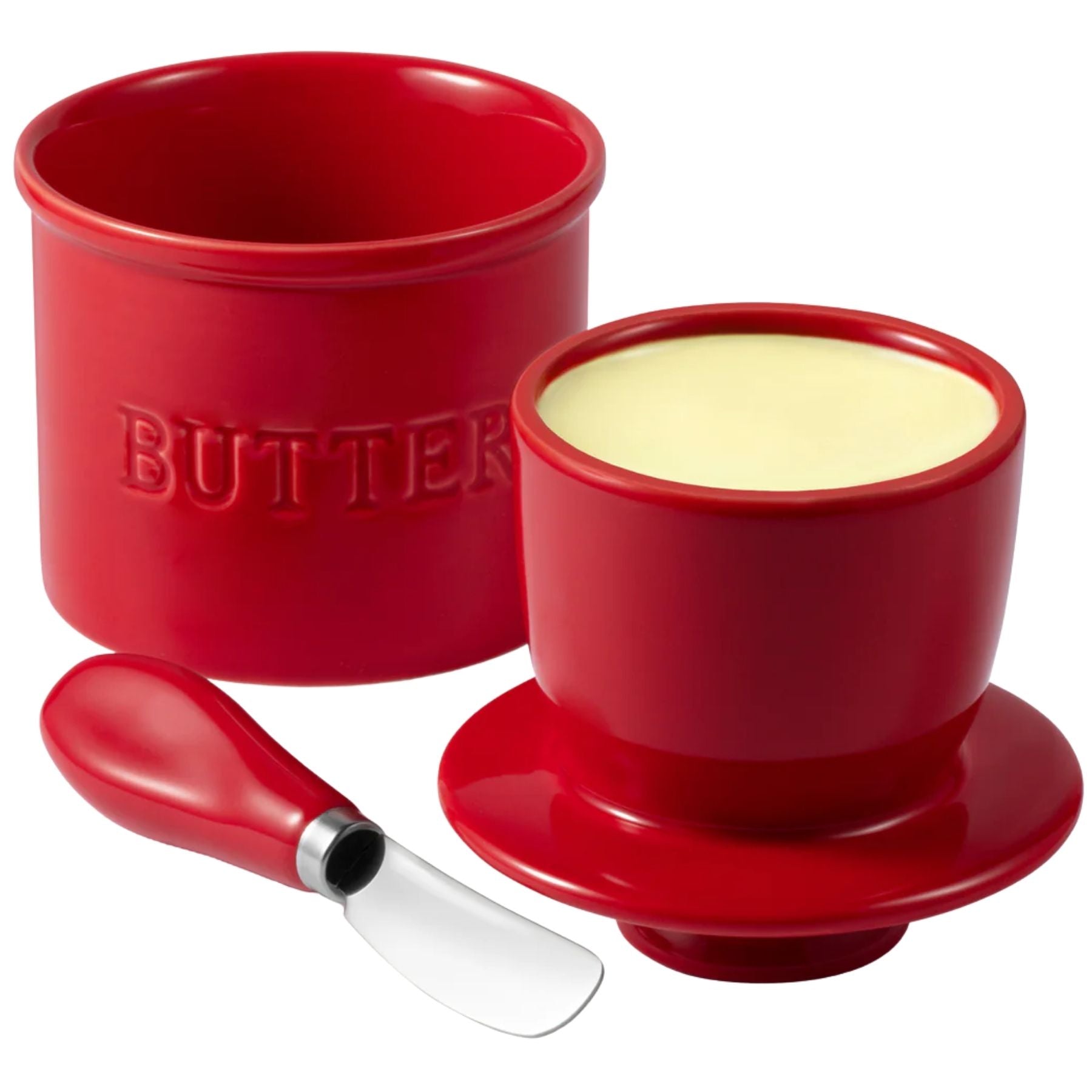 Zulay Kitchen Ceramic Butter Crock with Knife and Lid - Red