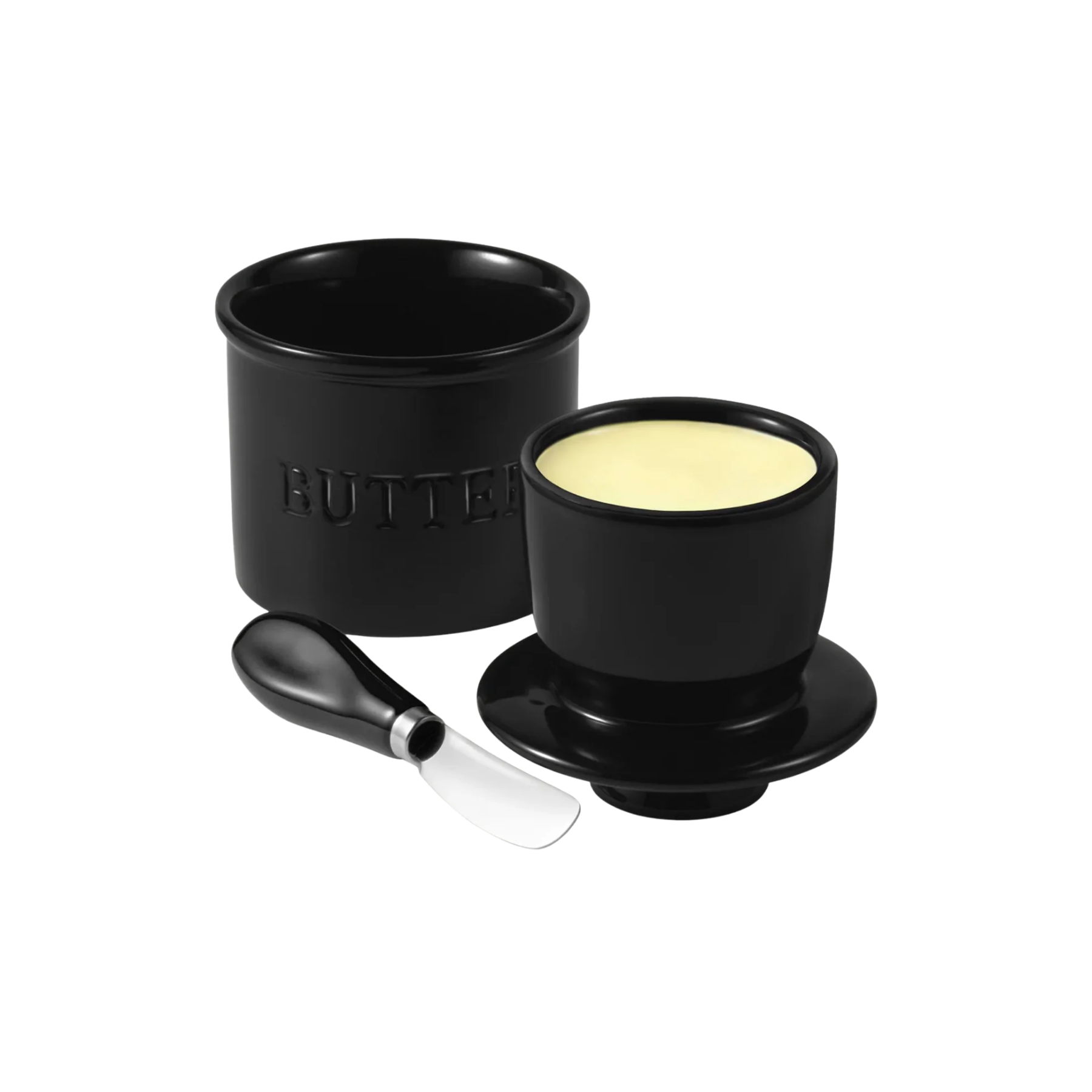 Zulay Kitchen Ceramic Butter Crock with Knife and Lid - Black