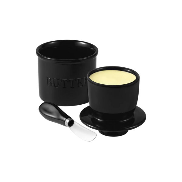 Zulay Kitchen Ceramic Butter Crock with Knife and Lid - Black