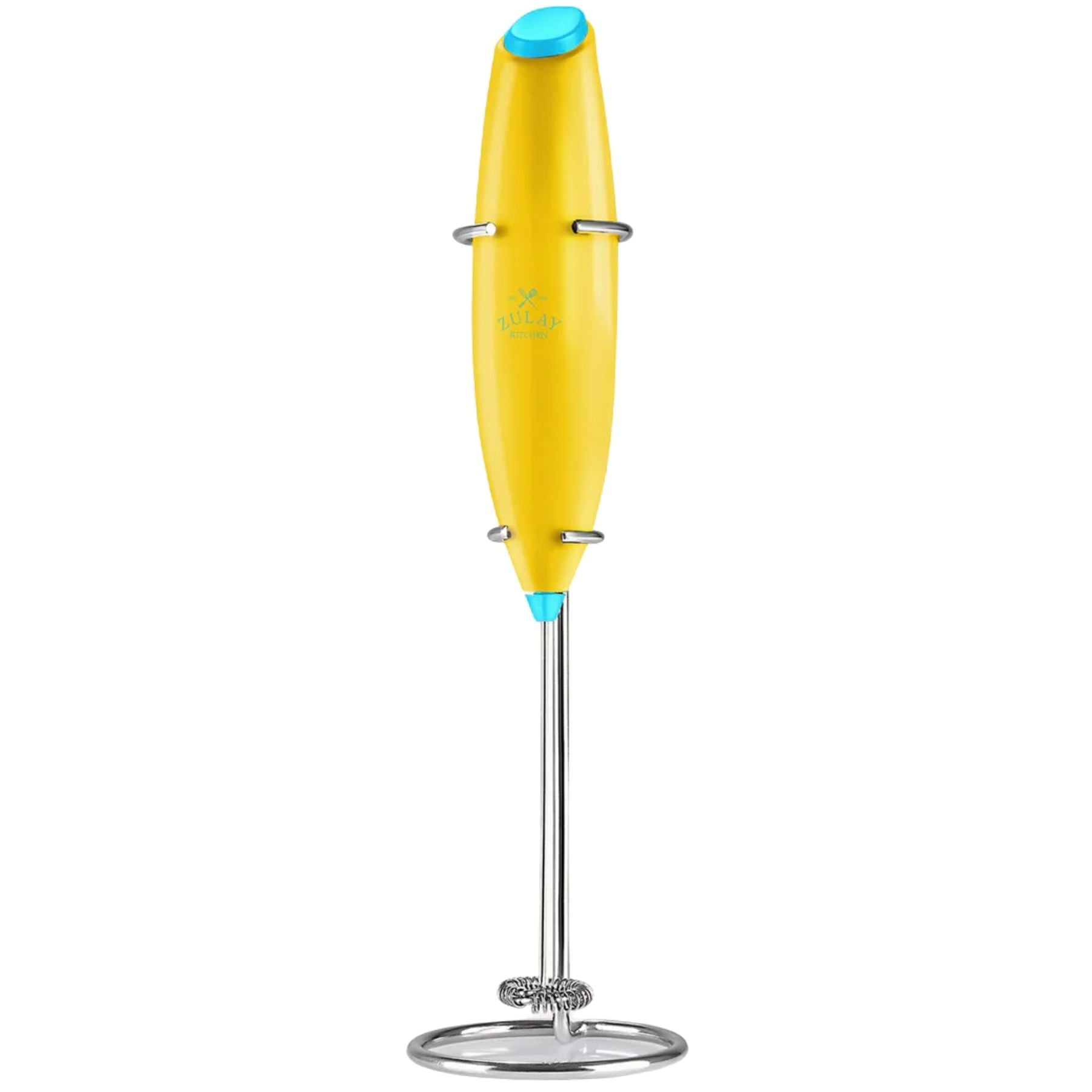 Classic Milk Frother With Stand-Pop Yellow Teal by Zulay Kitchen