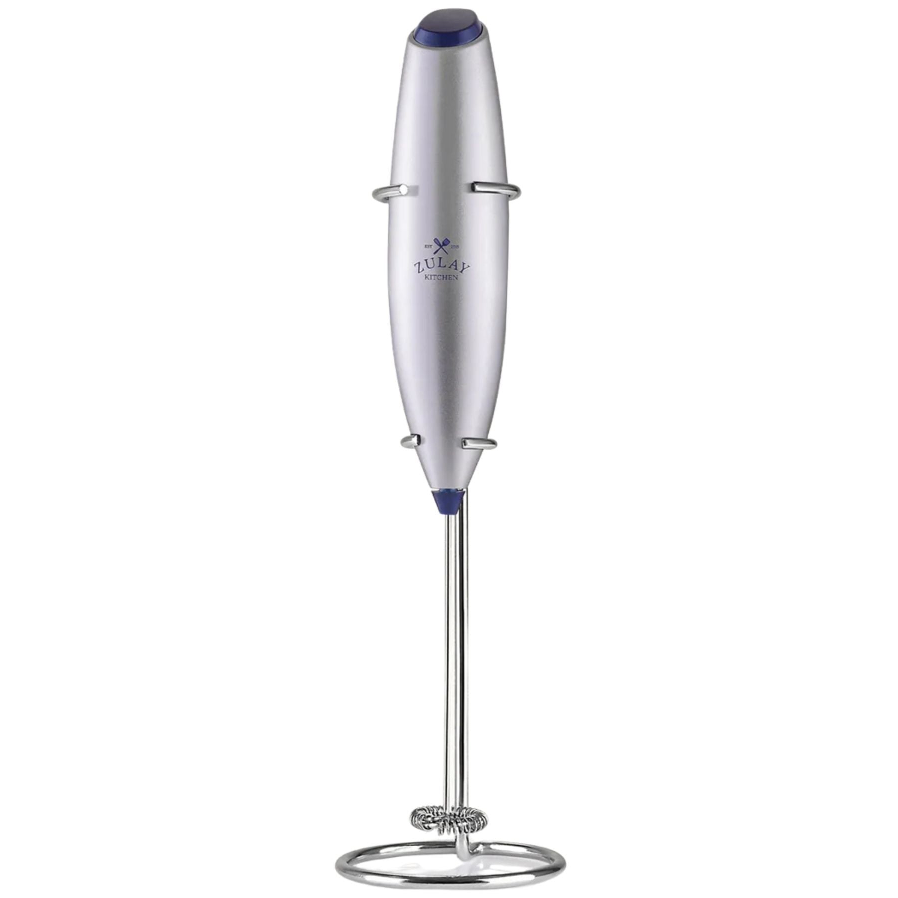 Classic Milk Frother With Stand Silver/Dark Blue by Zulay Kitchen