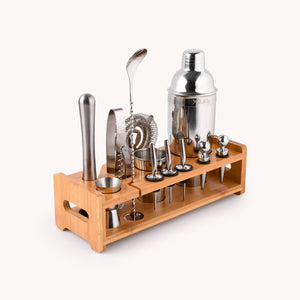 Complete Bartender Kit - 24-Piece Stainless Steel Cocktail Shaker Set with Bamboo Holder by Zulay Kitchen