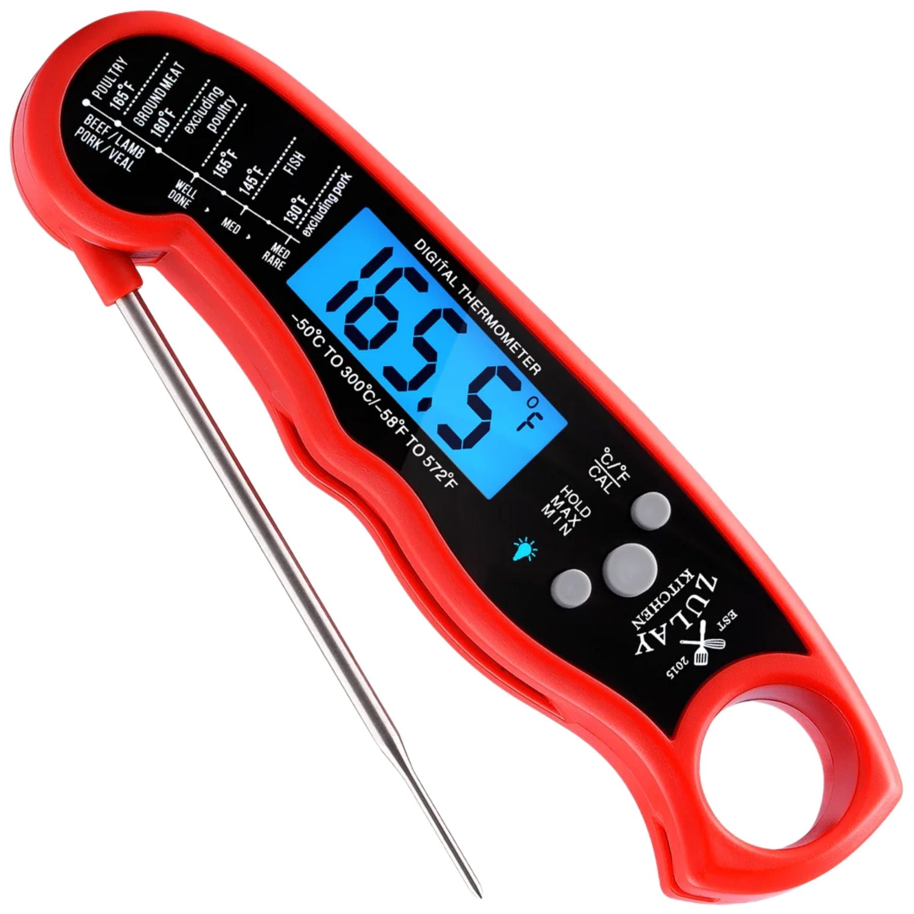 Digital Food Thermometer for Cooking & Grilling- Red amd Black by Zulay Kitchen