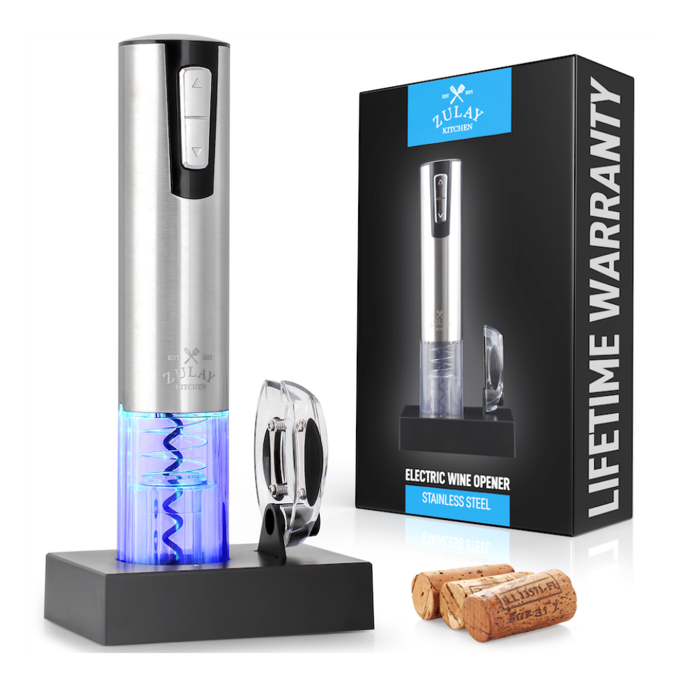 Zulay Electric Wine Bottle Opener – Stainless Steel Zero-Effort Cork Removal for Professional & Home Use