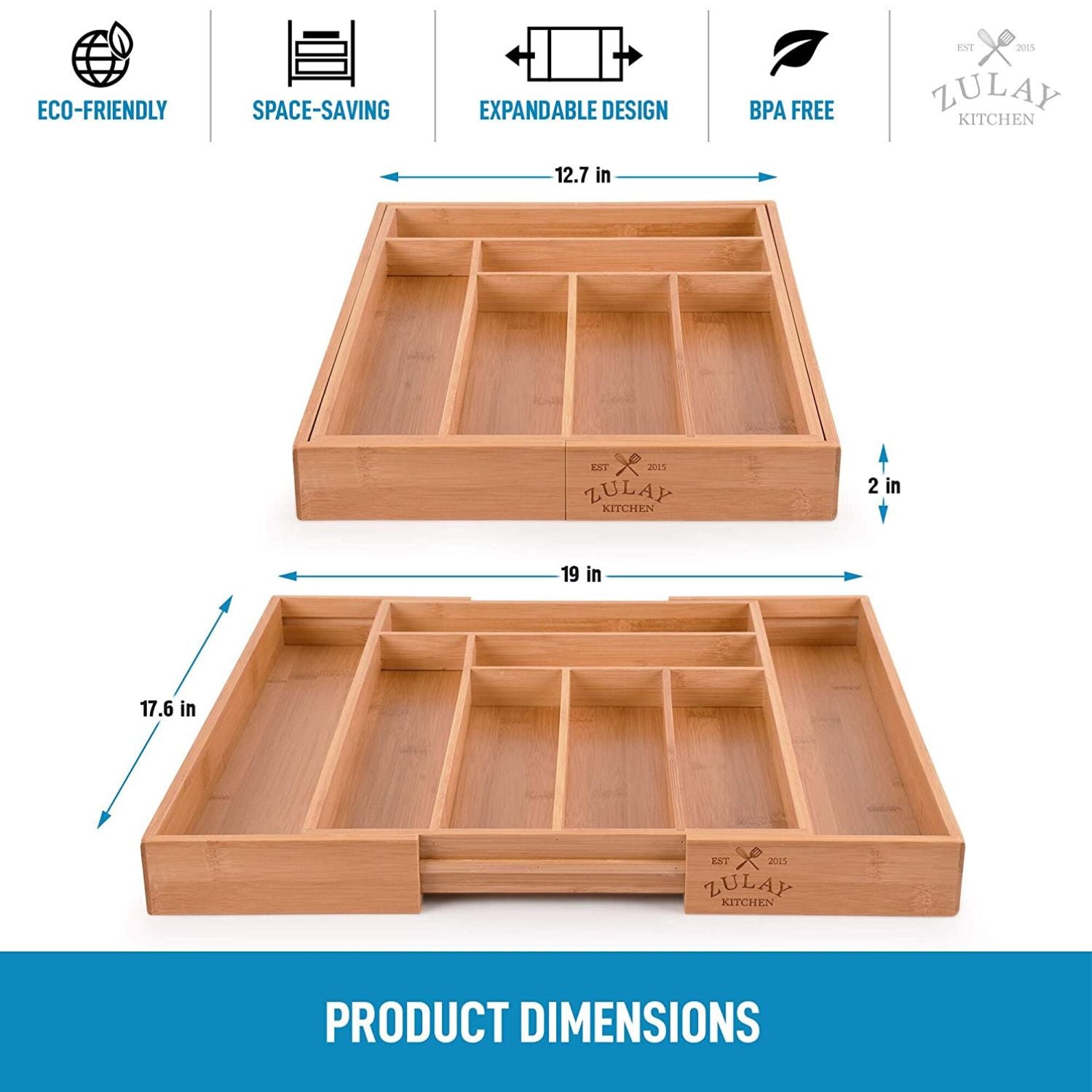 Space Saving Expandable Bamboo Kitchen Drawer Organizer by Zulay Kitchen
