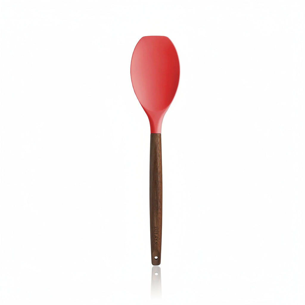 Food Turner Red_Silicone-Utensils-Set-5-Piece-with-Acacia-Wood-Handles-Zulay-Kitchen