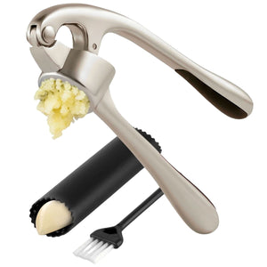 Garlic Press and Peeler Set With Silicone Peeler & Brush - Imperial Silver by Zulay Kitchen