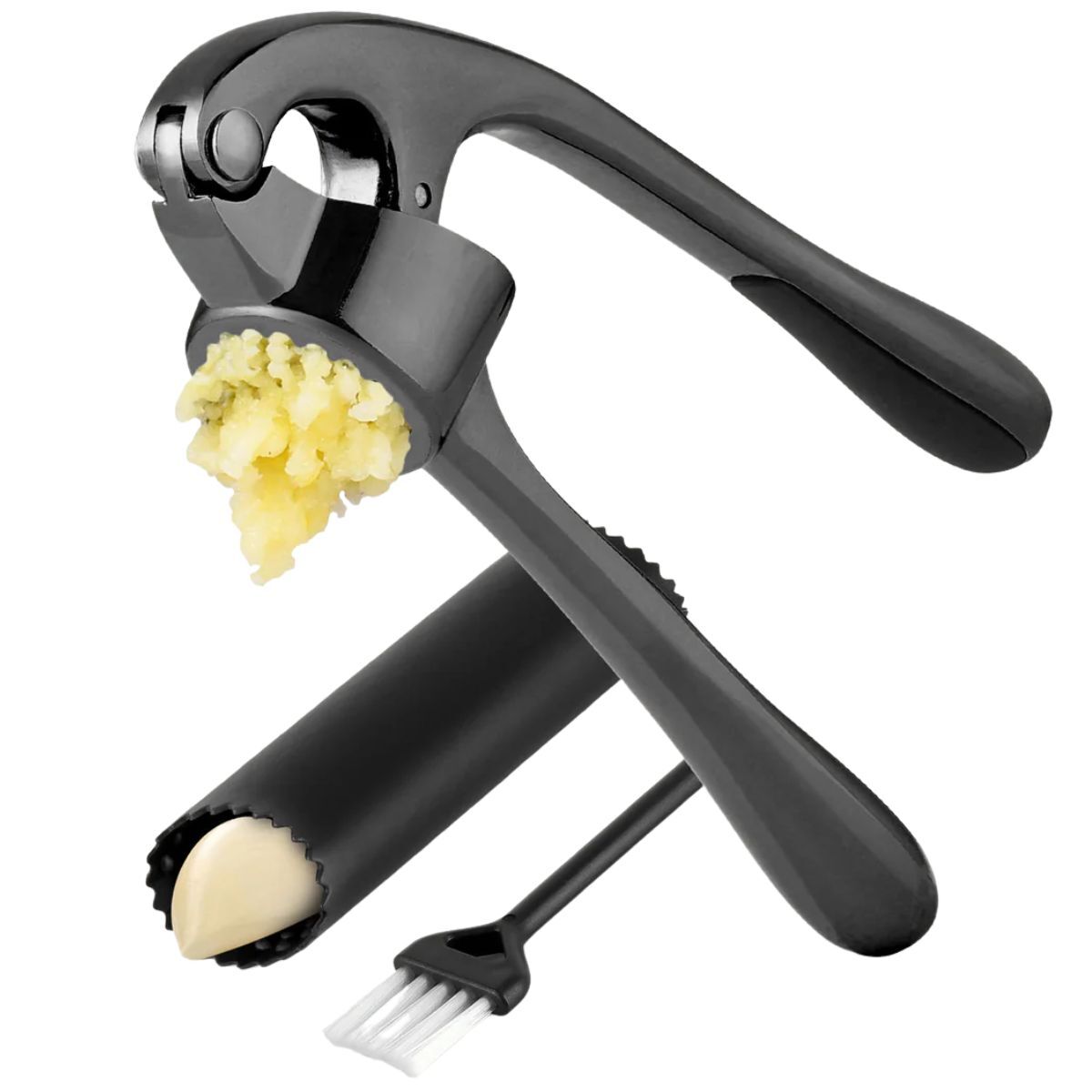 Garlic Press and Peeler Set With Silicone Peeler & Brush-Dark Gray by Zulay Kitchen
