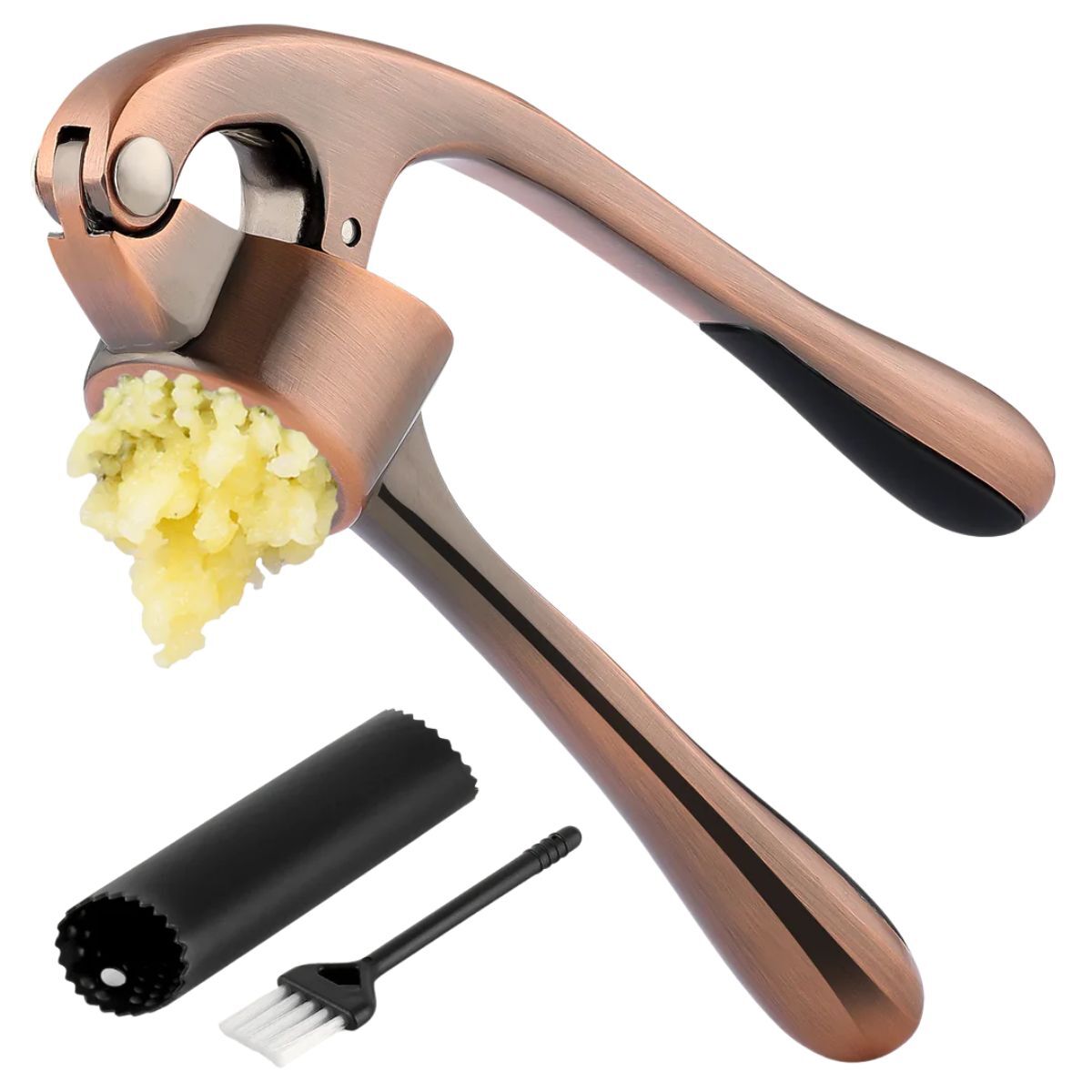 Garlic Press and Peeler Set With Silicone Peeler & Brush - Antique Copper by Zulay Kitchen