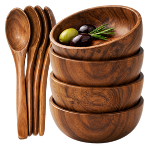 Teak Wood 8 Piece Dipping Bowls with Spoons Set