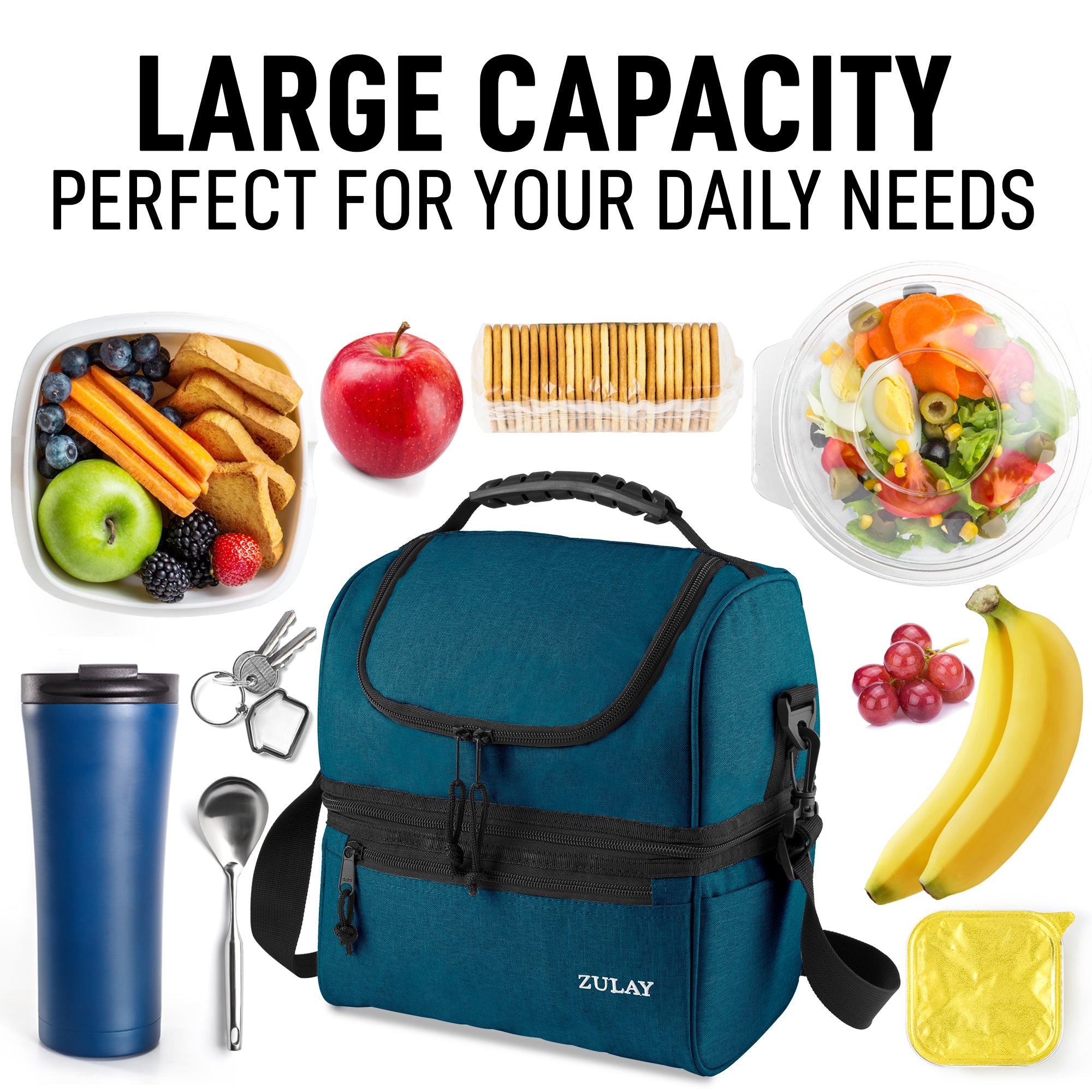 Easy to Carry Insulated 2-Compartment Lunch Bag by Zulay Kitchen