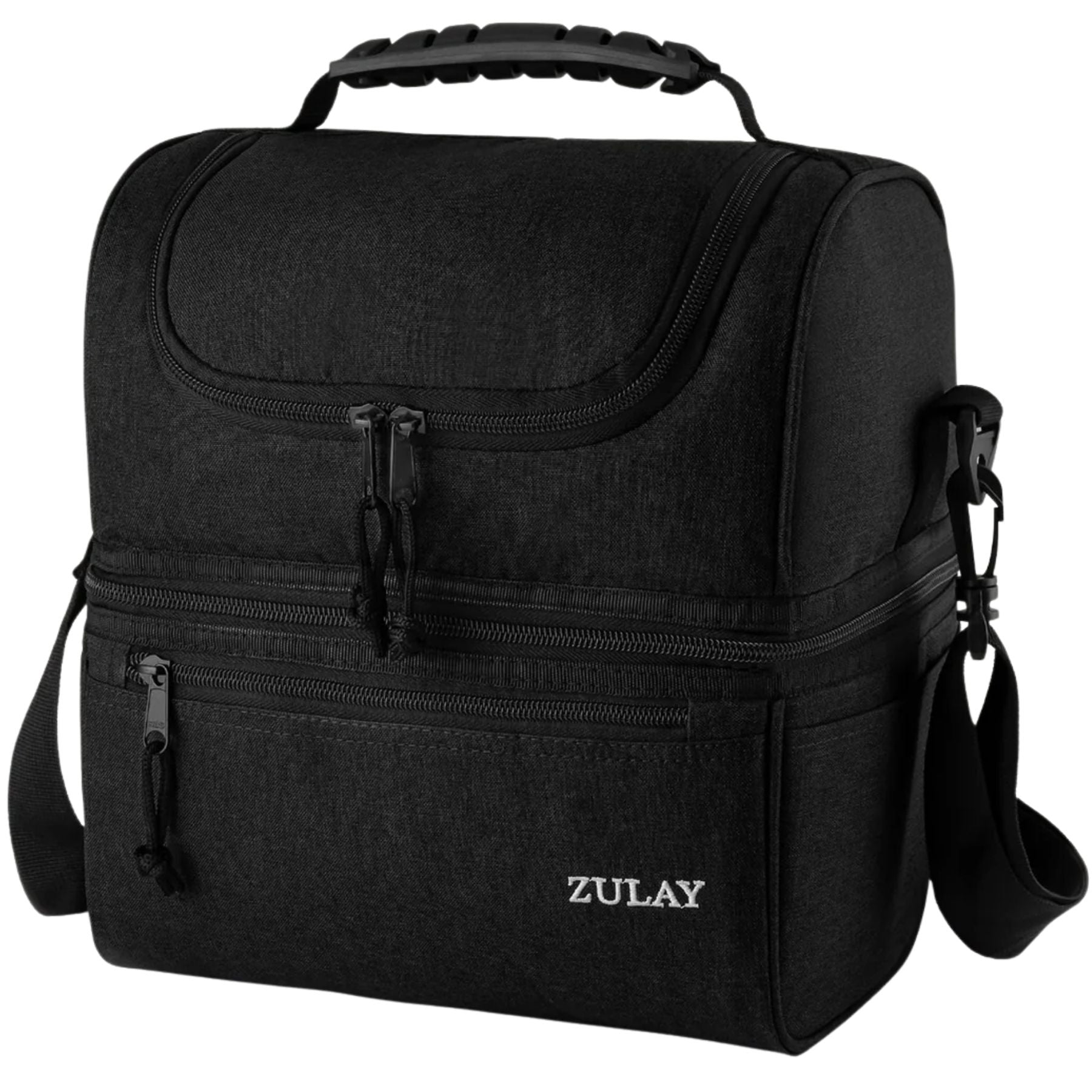 Insulated 2-Compartment Lunch Box Bag With Strap-Black by Zulay Kitchen