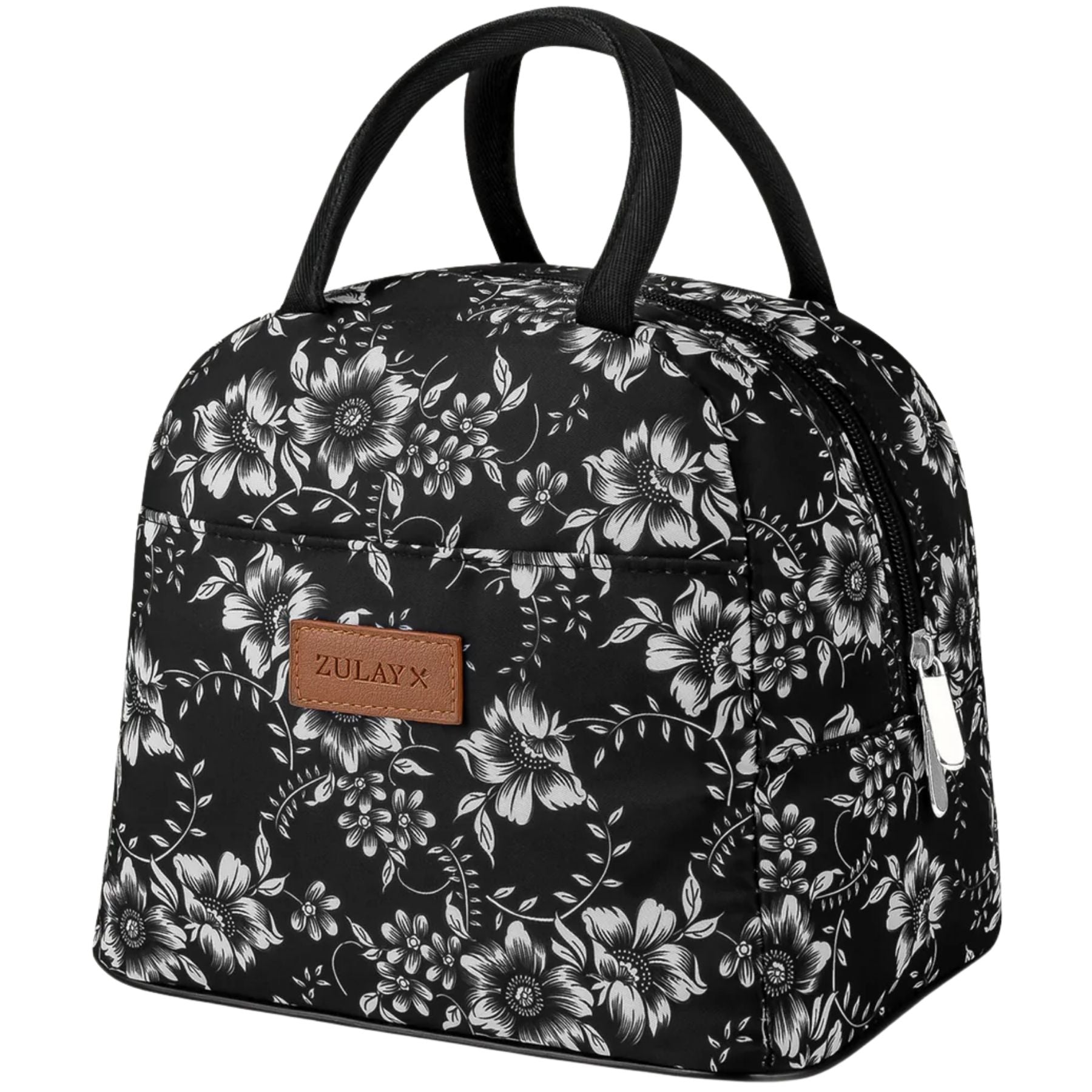 Insulated Lunch Box-Black with White Flowers by Zulay Kitchen