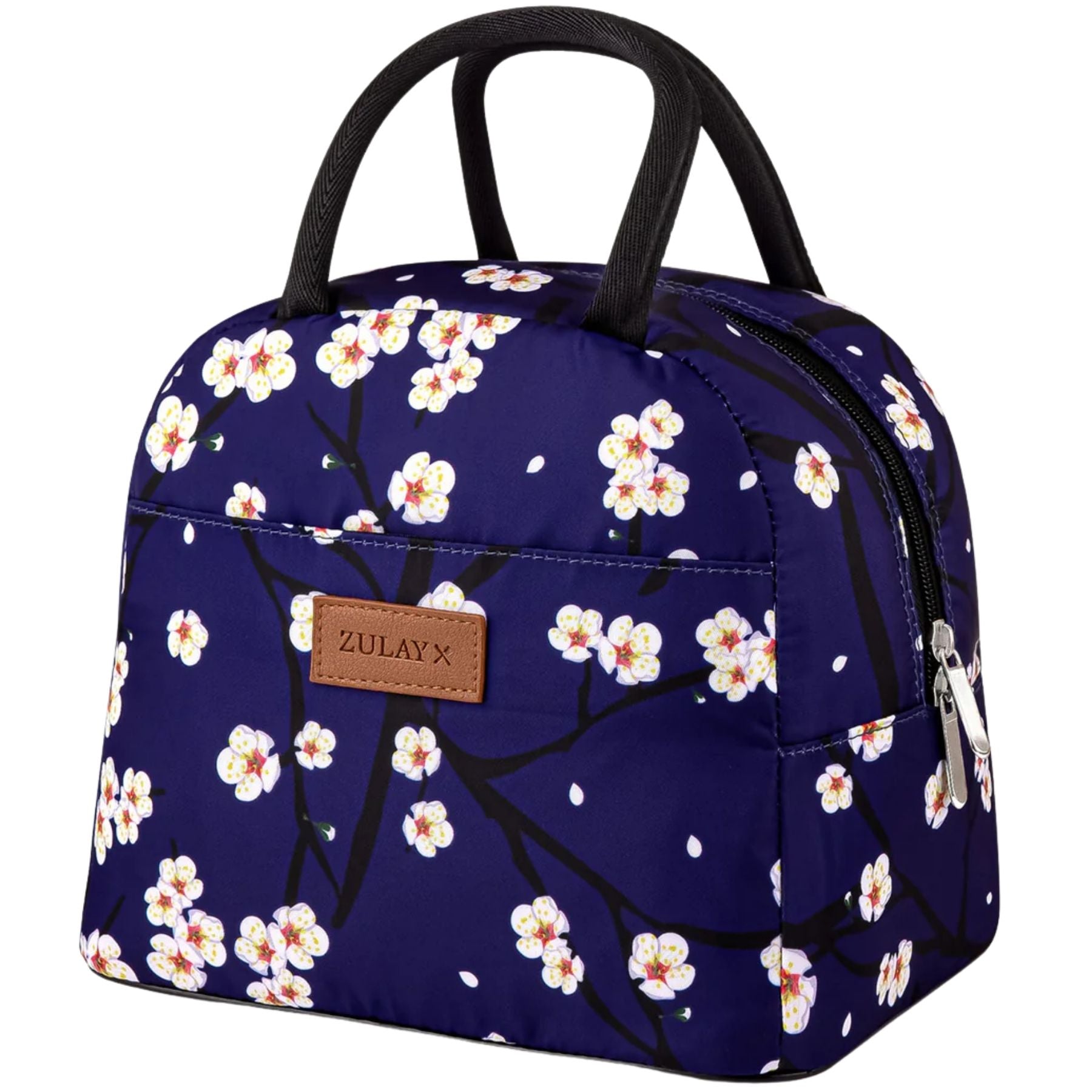 Insulated Lunch Box-Dark Blue with White Flowers by Zulay Kitchen