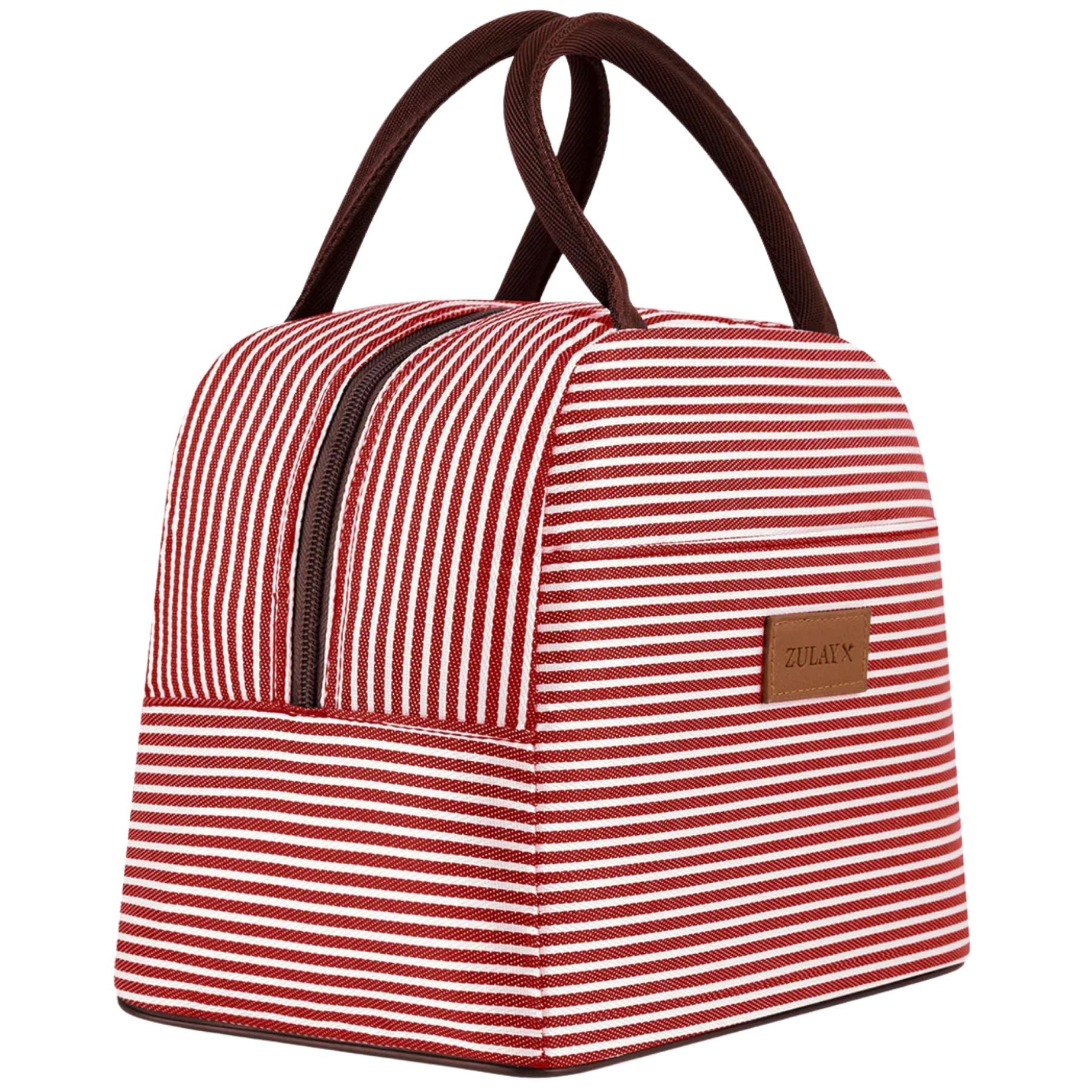 Insulated Tote Lunch Bag With Soft Padded Handles-Red Stripe by Zulay Kitchen