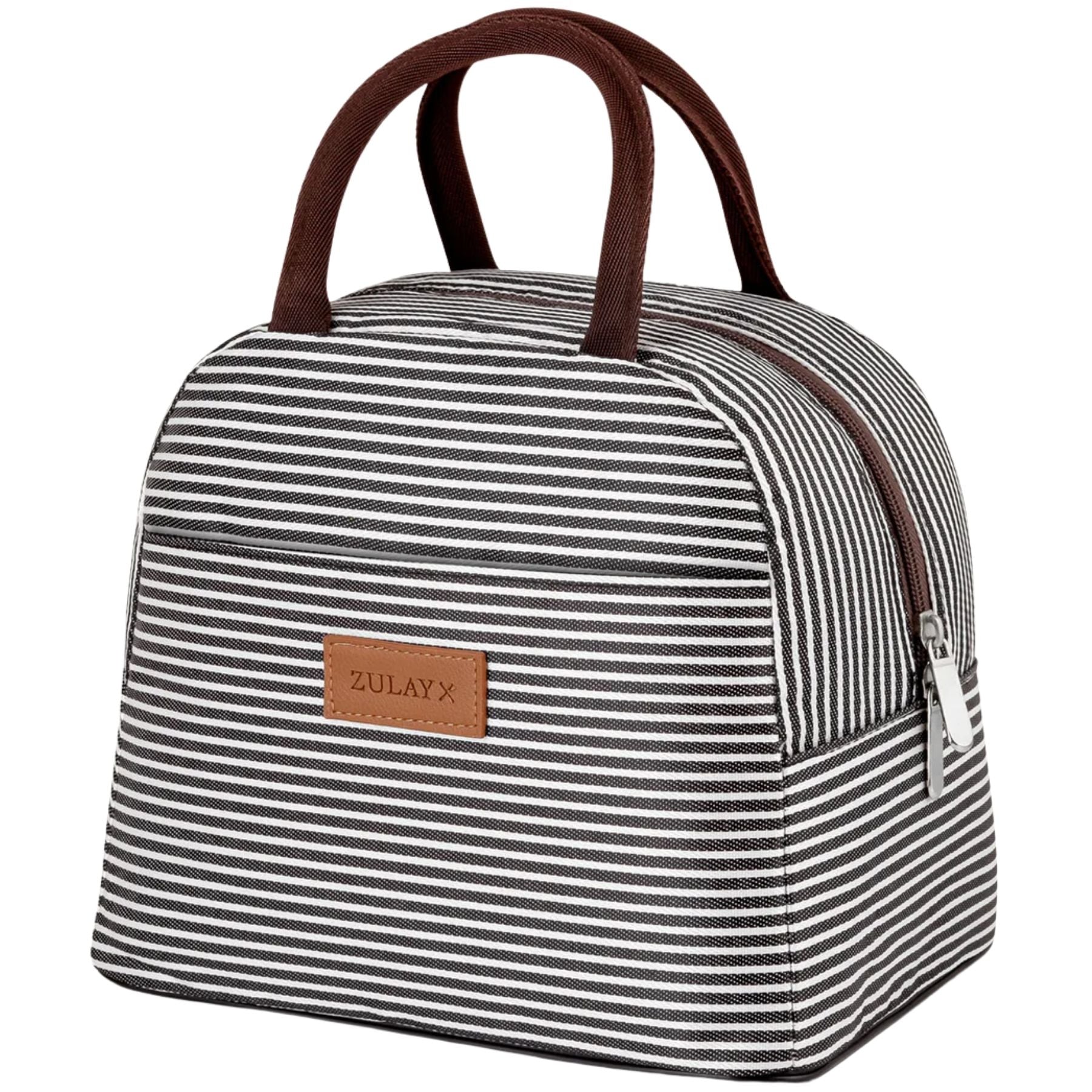 Insulated Tote Lunch Bag With Soft Padded Handles-Black Stripe by Zulay Kitchen