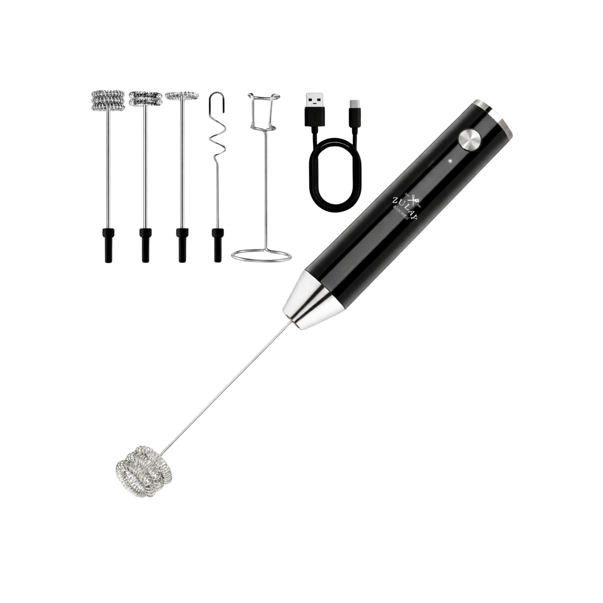 LUX™ Handheld Milk Frother – Rechargeable, 4 Whisks