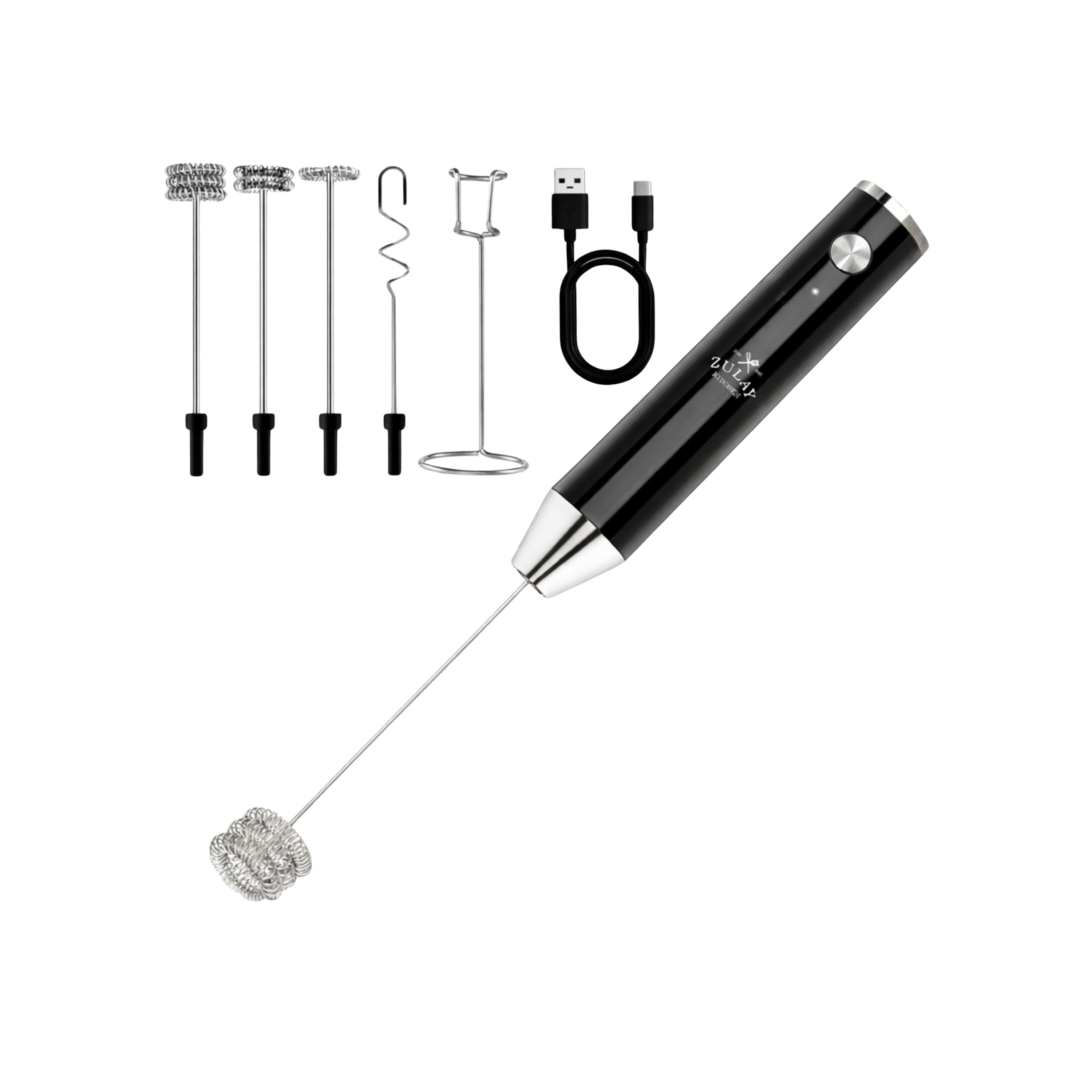 LUX™ Handheld Milk Frother – Rechargeable, 4 Whisks (Black) by Zulay Kitchen 