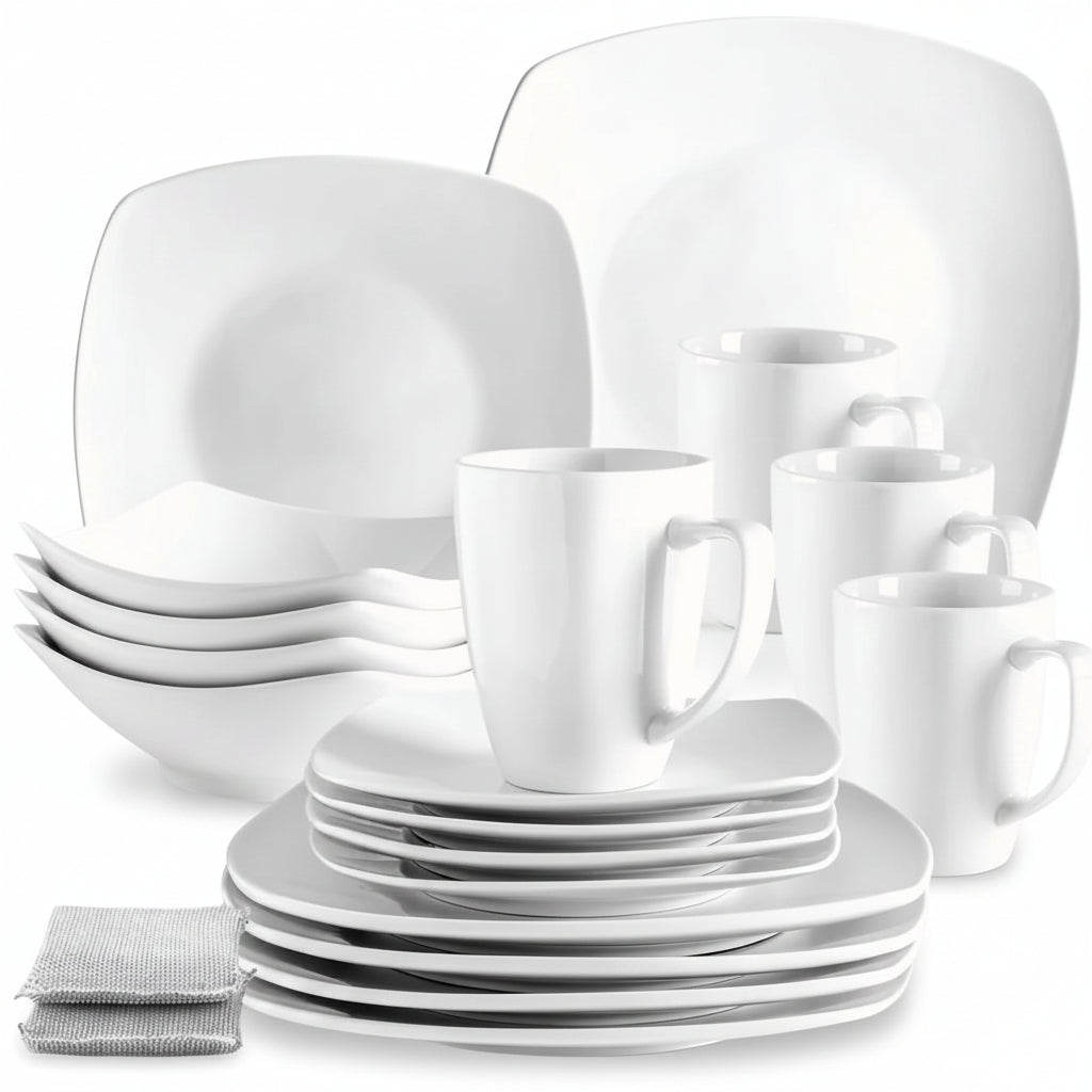 Porcelain Square Dinnerware Set -16 Piece Set by Zulay Kitchen