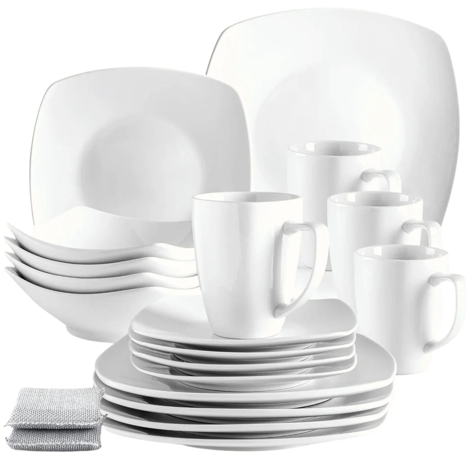 Porcelain Square Dinnerware Set -16 Piece Set by Zulay Kitchen