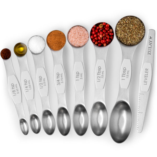 Magnetic Dual-Sided Measuring Spoons Set - Set of 8 White by Zulay Kitchen