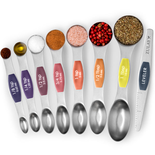 Magnetic Measuring Spoons with Leveler-8pc Sunrise by Zulay Kitchen