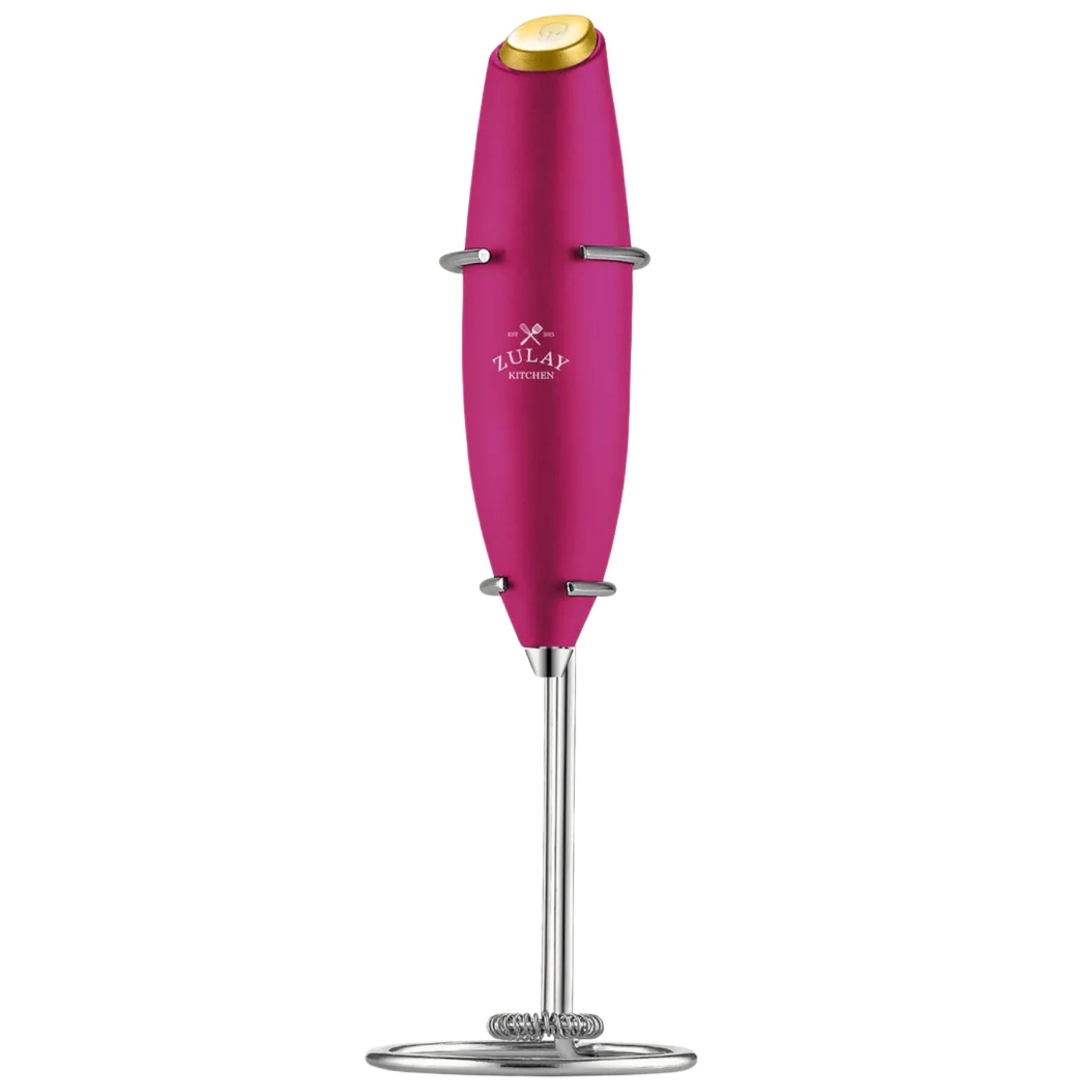 Milk Frother With Stand - Hot Pink with Gold Button by Zulay Kitchen