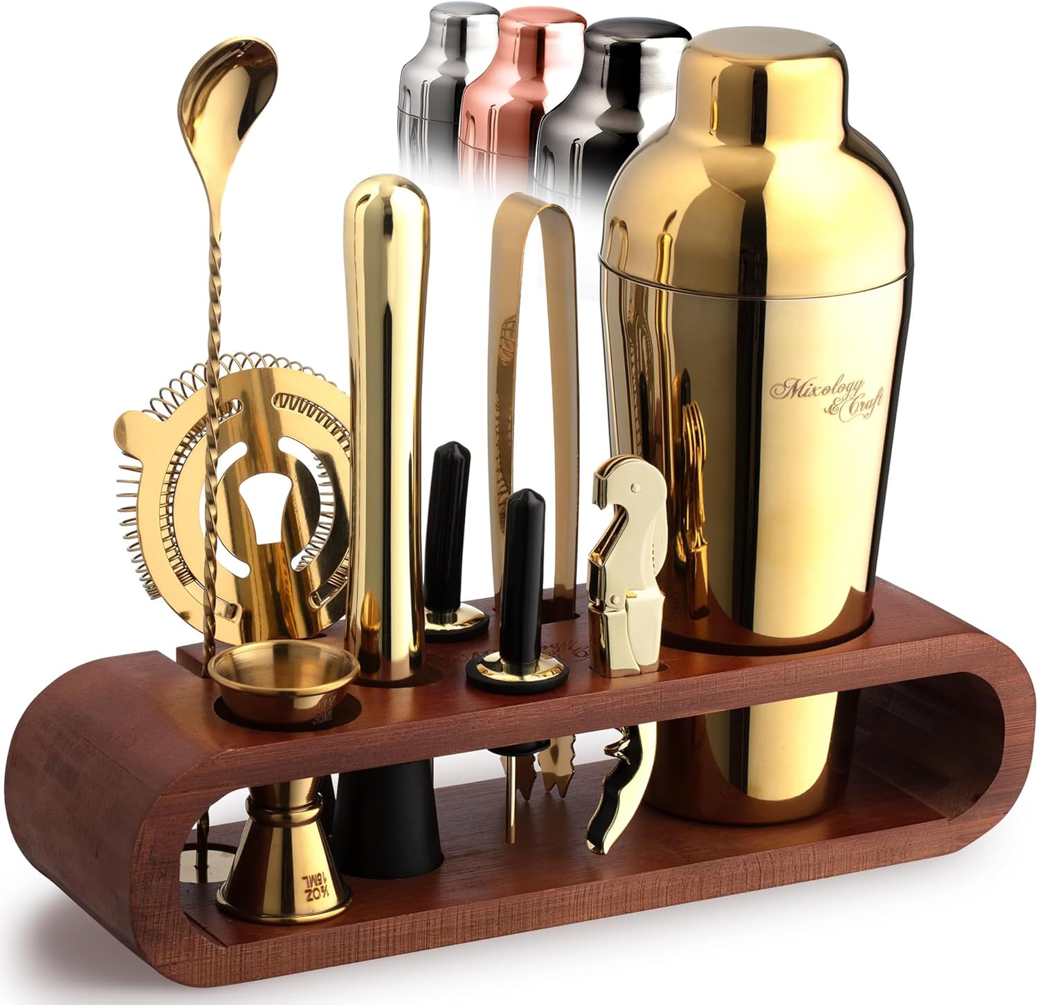 Mixology Bartender Kit - 10-Piece - Oval Brown Bamboo Stand 