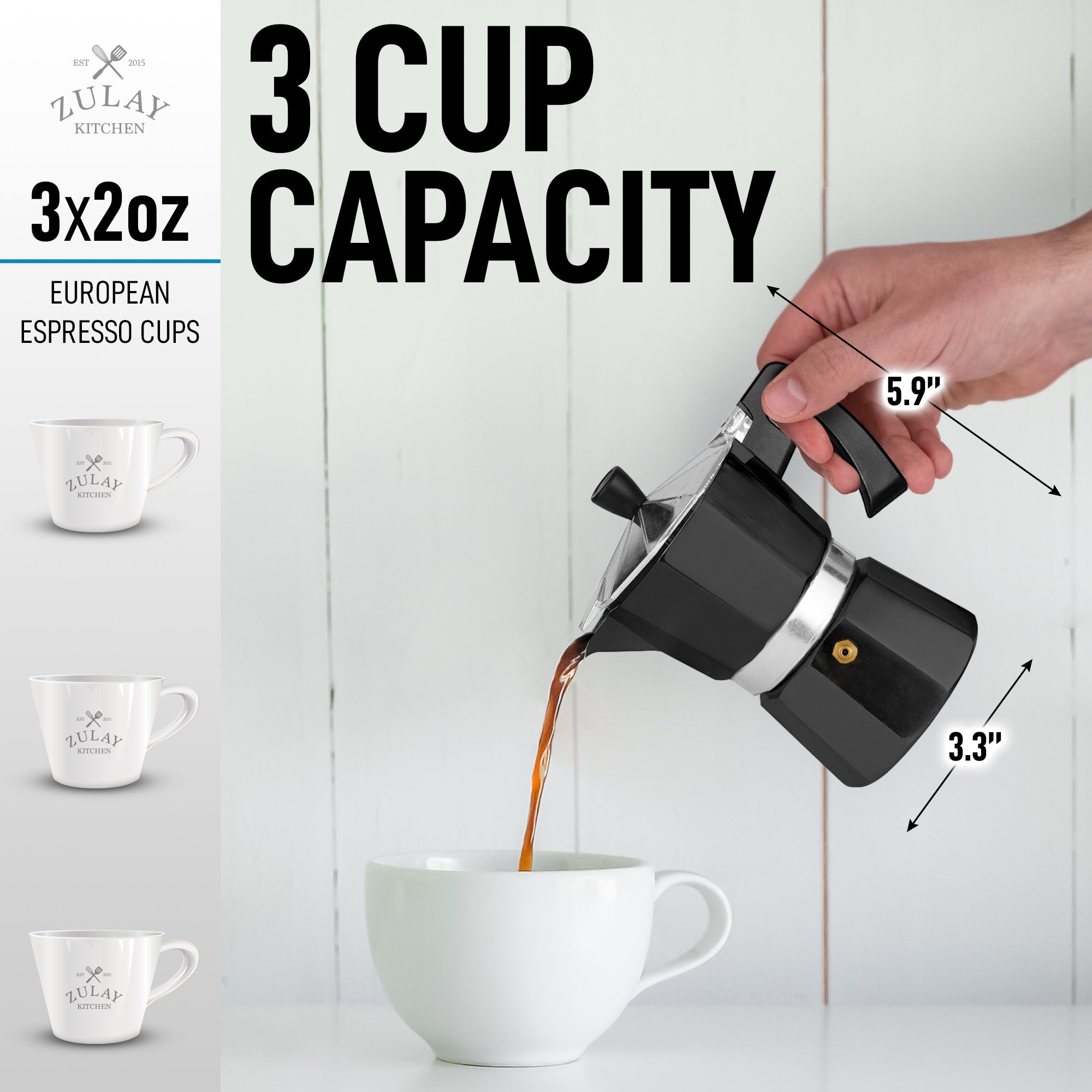 Zulay Kitchen Traditional Espresso Maker-3 Cup Capacity
