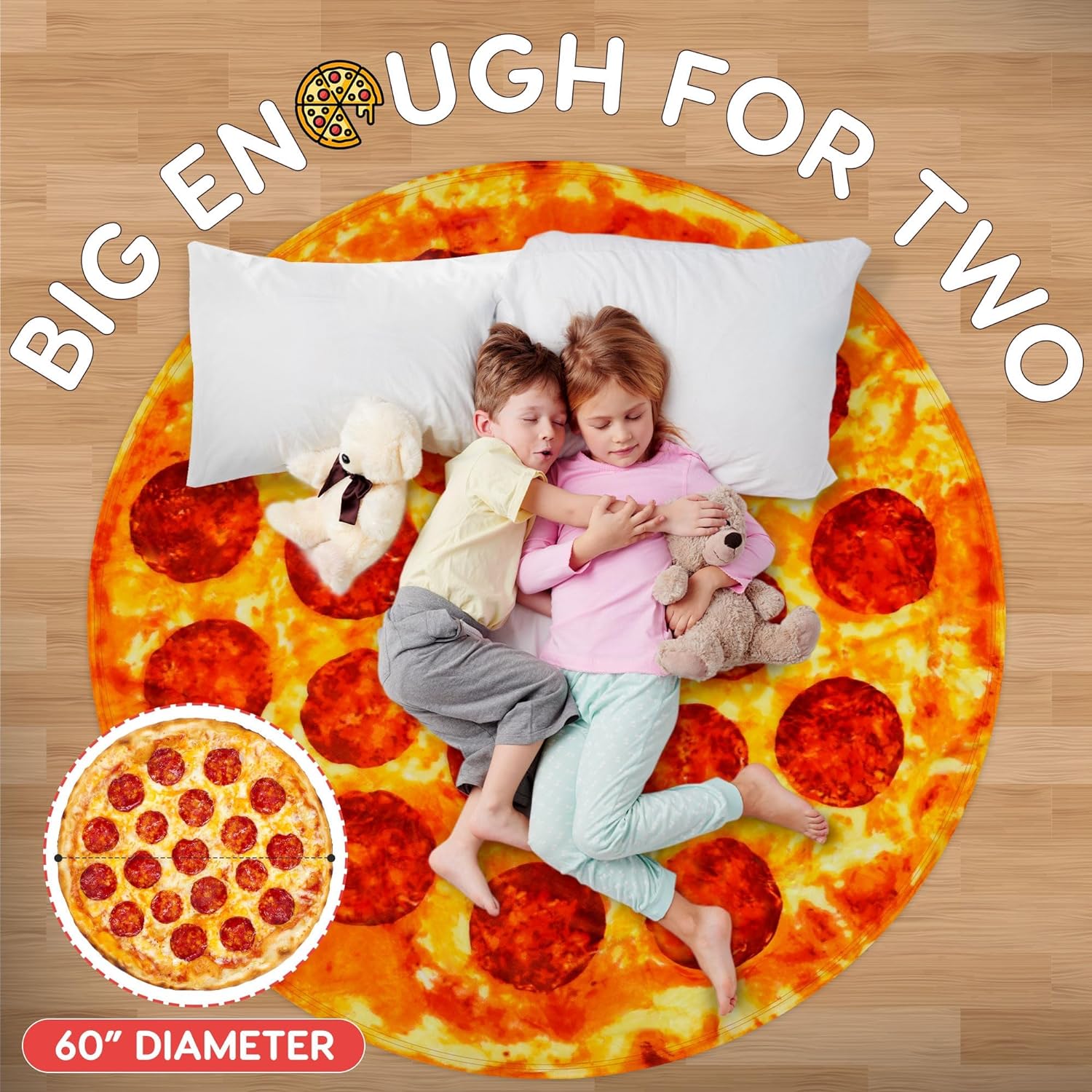 Zulay Kitchen Double Sided Novelty Blanket - 60 inch Pepperoni Pizza with Pizza Box Gift Packaging