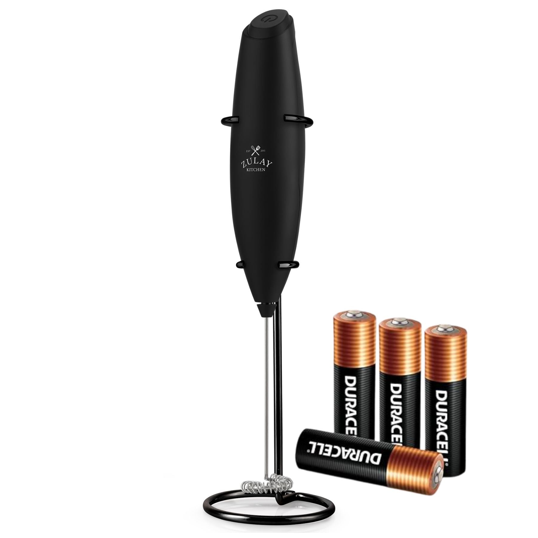 Milk Frother with 4 Batteries - Duracell Powered - Exec Black w Black Stand by Zulay Kitchen