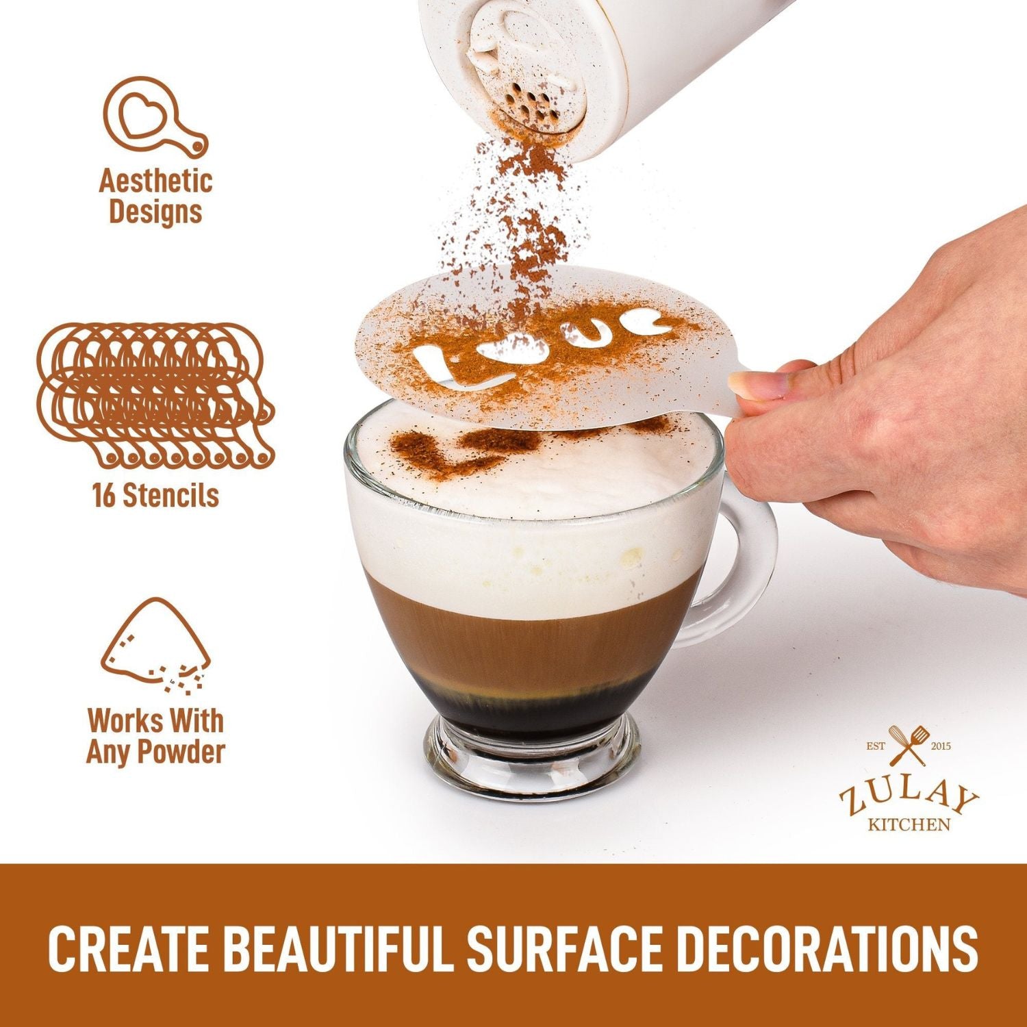 Zulay Kitchen Latte Art Stencils - Thumbnail 5