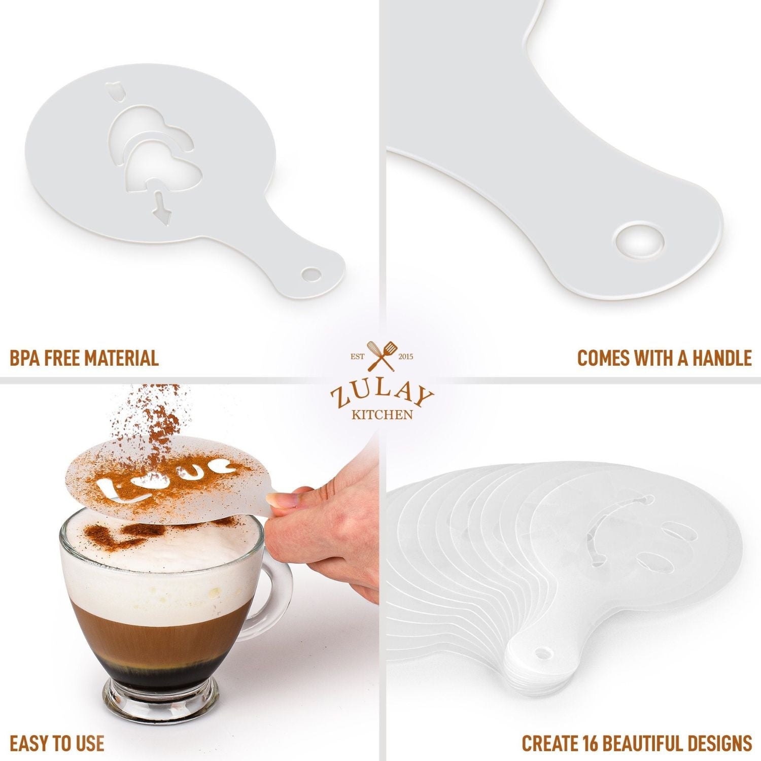 Zulay Kitchen Latte Art Stencils - Thumbnail 4