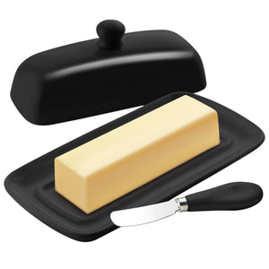 Zulay Kitchen Porcelain Butter Dish With Lid & Knife - Black