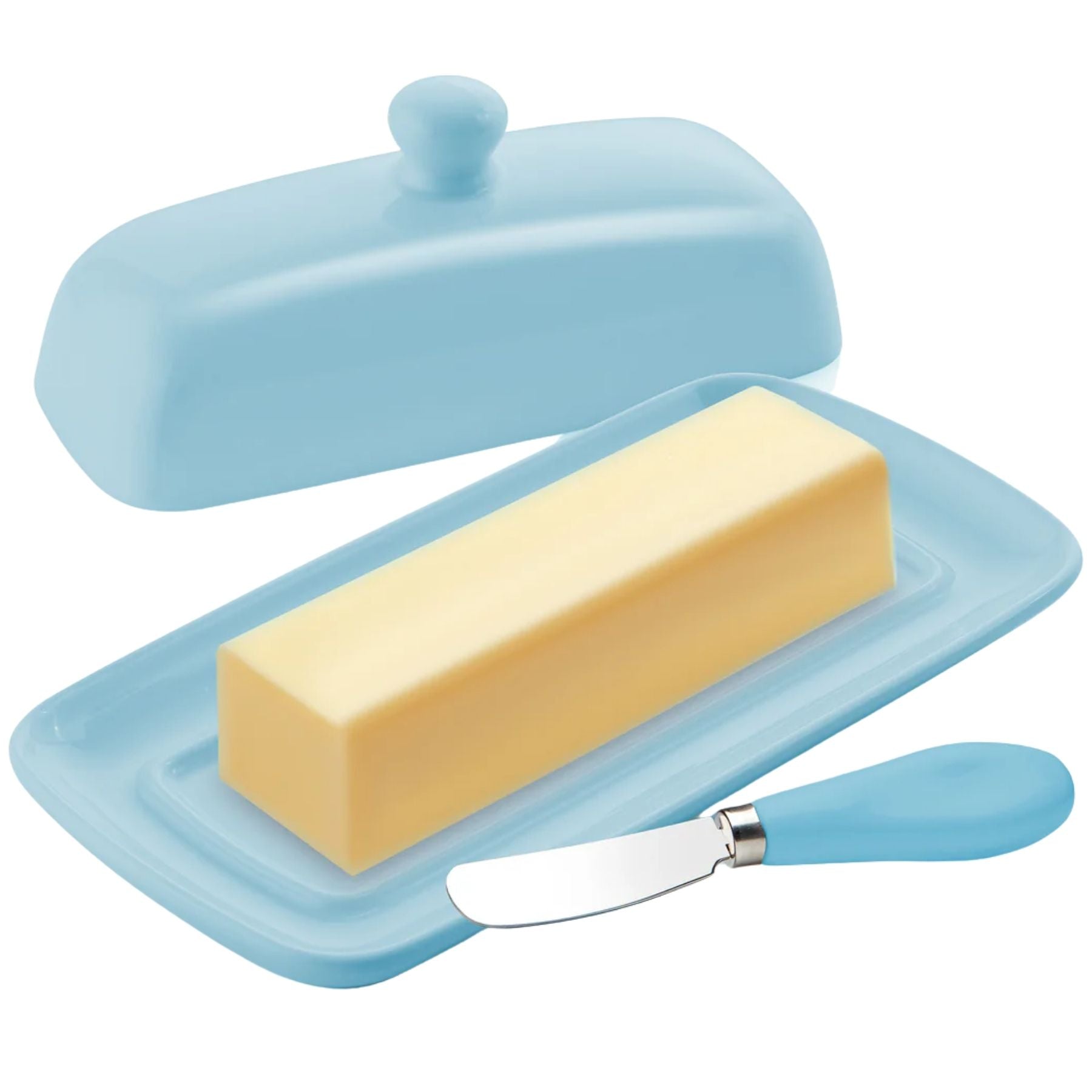 Zulay Kitchen Porcelain Butter Dish With Lid & Knife - Light Blue