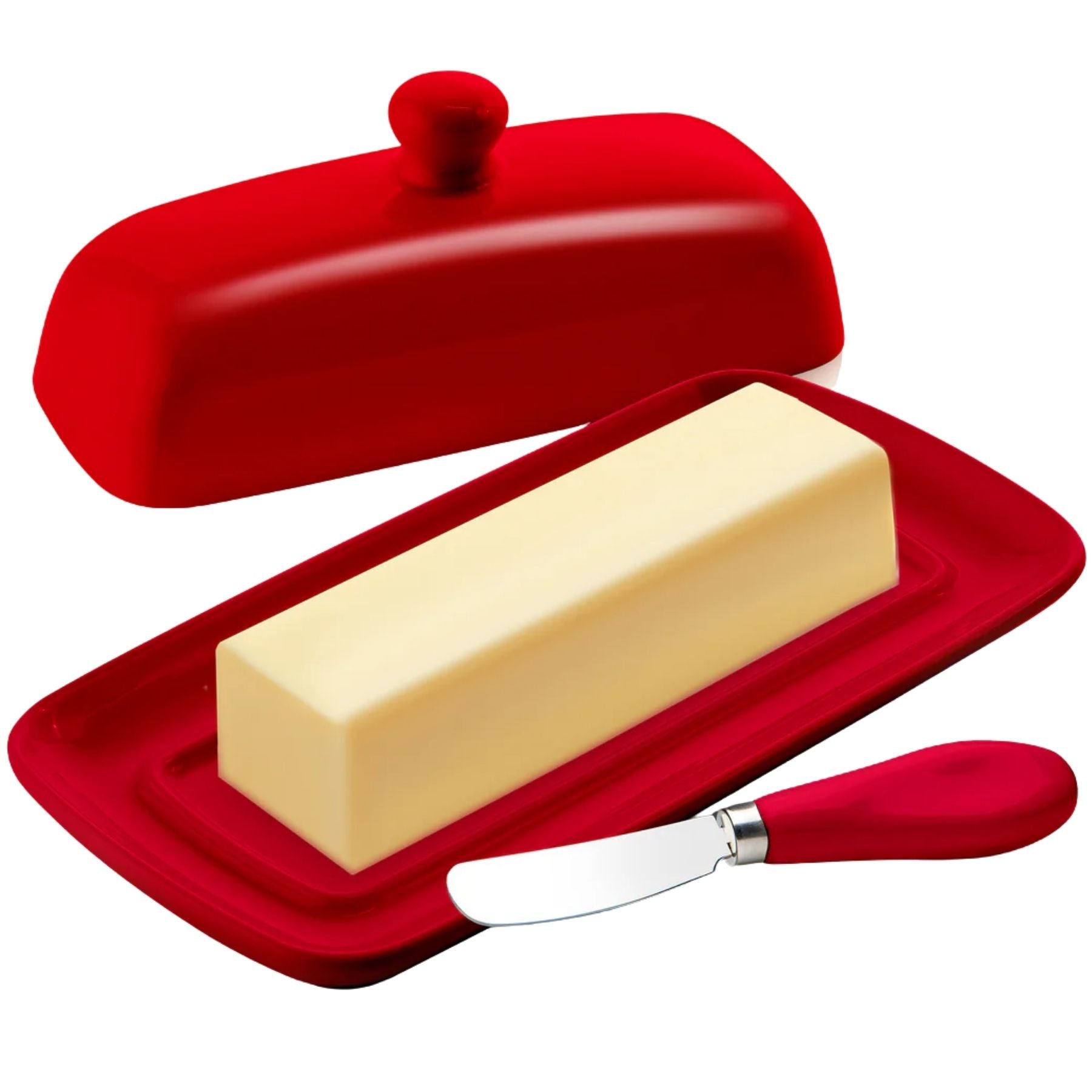 Zulay Kitchen Porcelain Butter Dish With Lid & Knife - Red