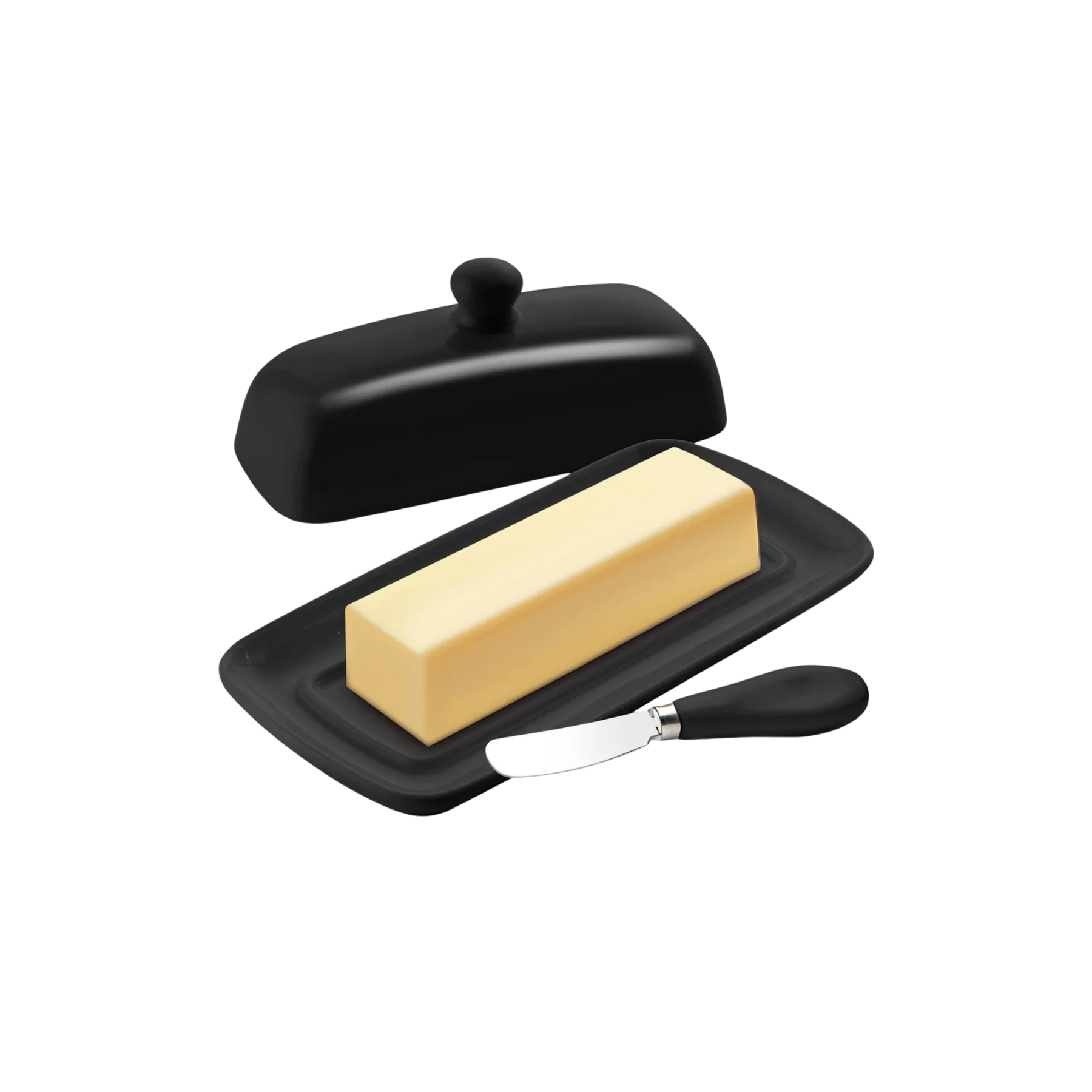Porcelain Butter Dish With Lid & Knife - Black by Zulay Kitchen