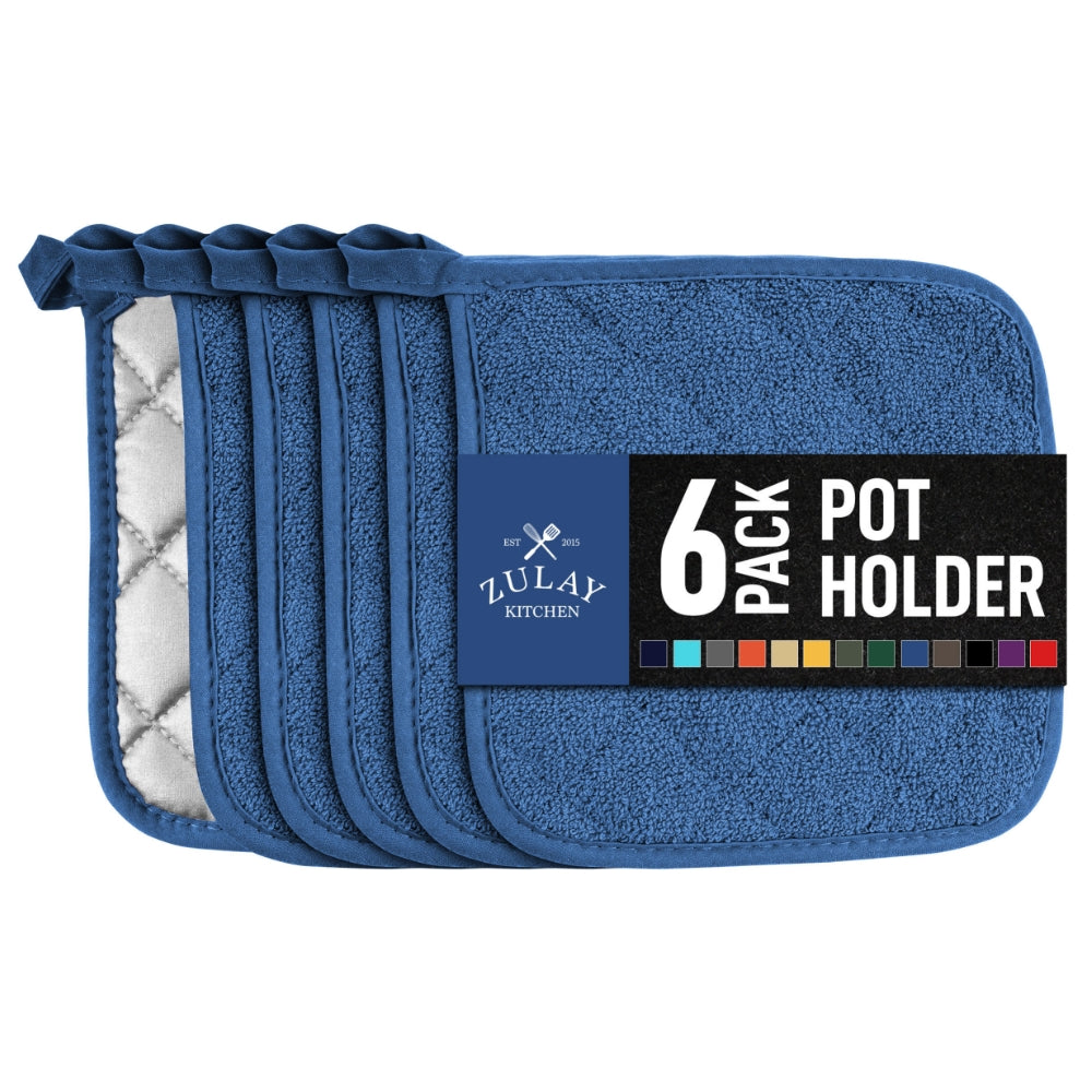 Pot Holders Set - 6 Pack Quilted Terry Cloth Potholders by Zulay Kitchen