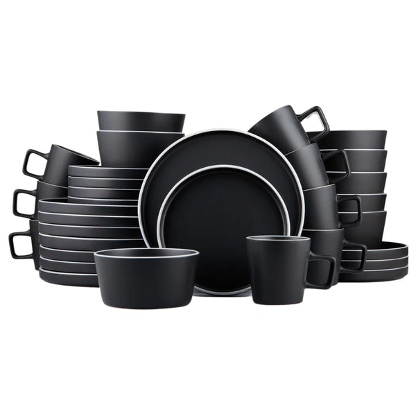 Zulay Kitchen Black White Trim Stoneware Dinner Set 32 Piece