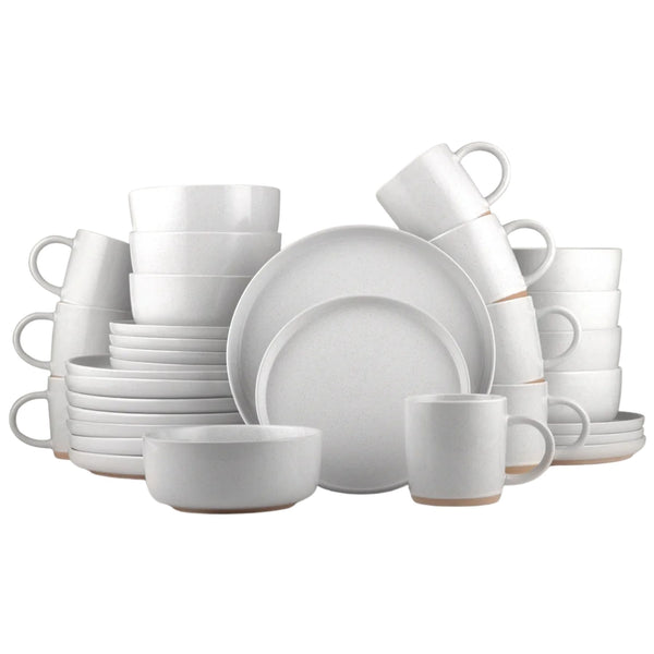 Zulay Kitchen Speckled White Stoneware Dinner Set 32 Piece