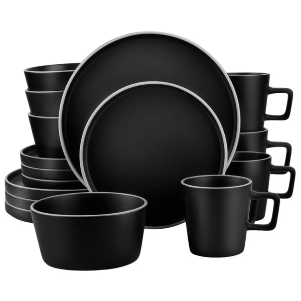 Zulay Kitchen Black White Stoneware Dinner Set 16 Piece