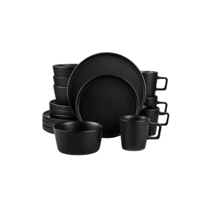 Zulay Kitchen Black Stoneware Dinner Set 16 Piece