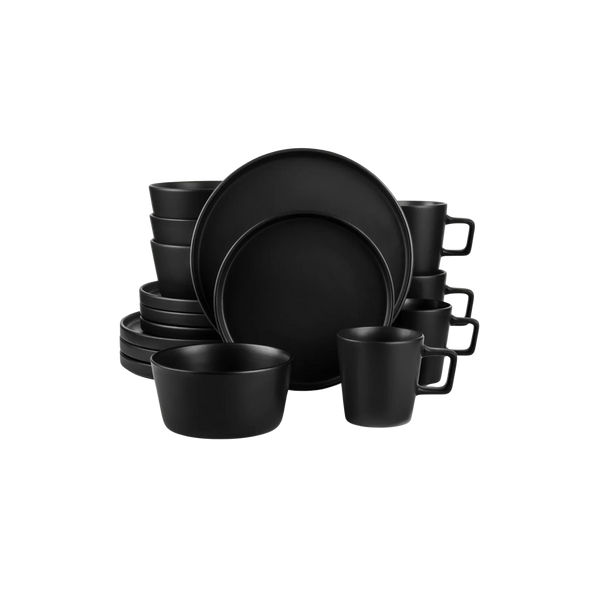 Zulay Kitchen Black Stoneware Dinner Set 16 Piece