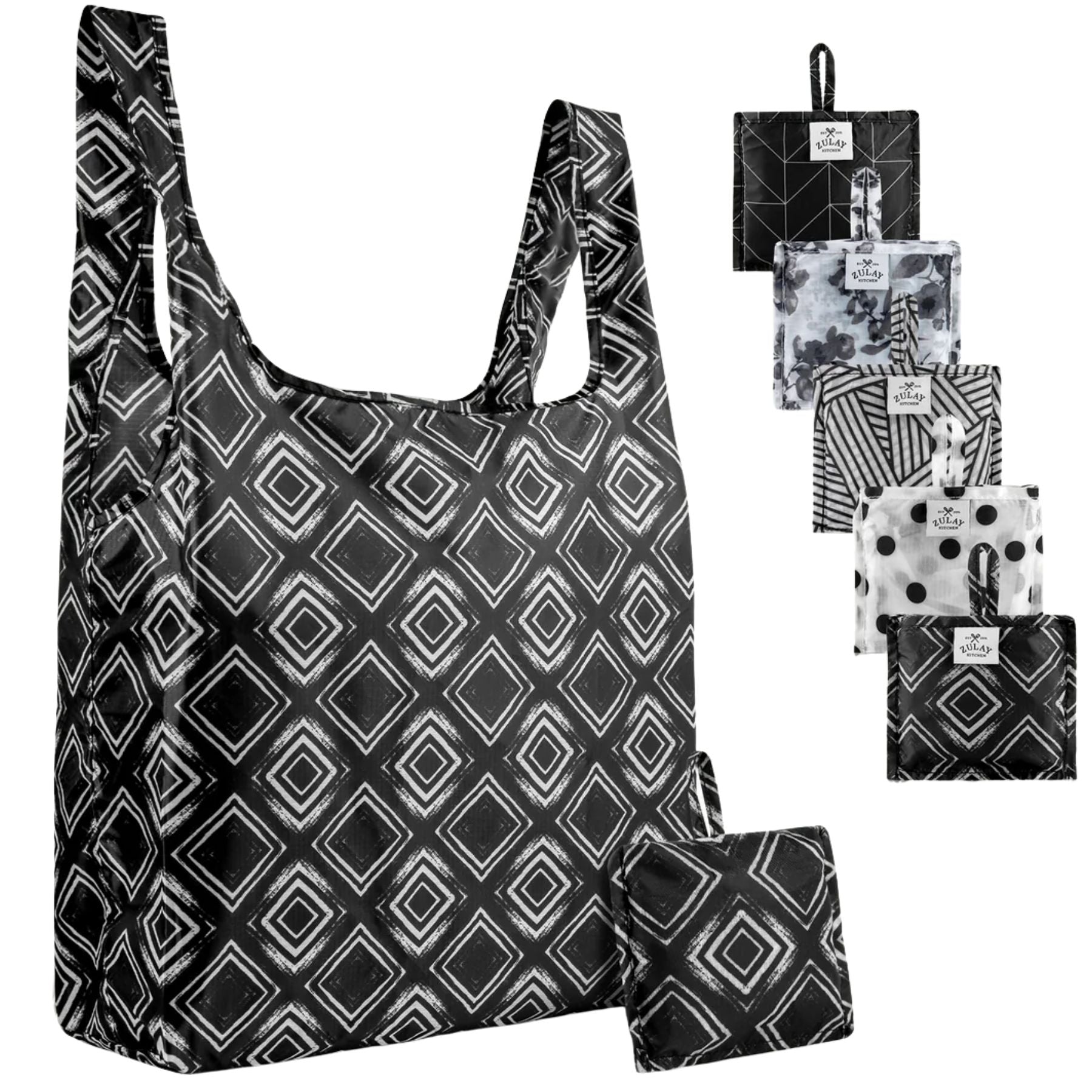 Reusable Grocery Bags - 5 Pack	Black and White Patterns by Zulay Kitchen
