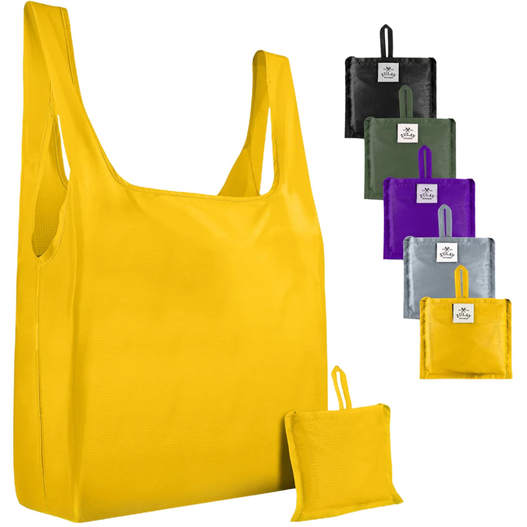 Reusable Grocery Bags - 5 Pack Black, Green, Gray, Purple and Yellow by Zulay Kitchen
